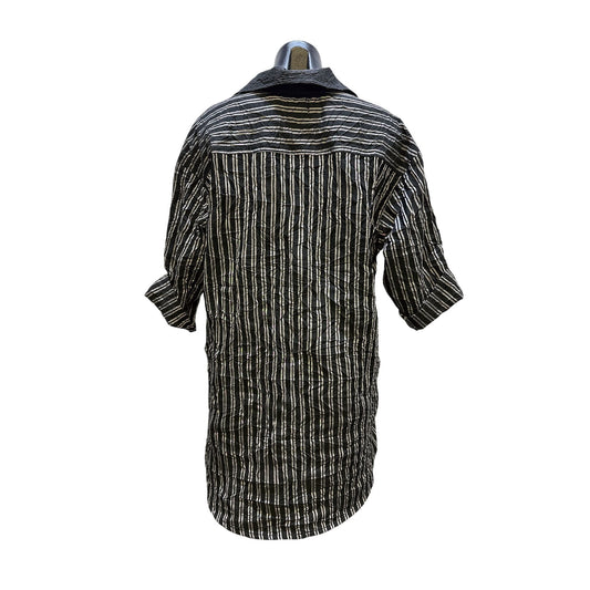 Urban by Alembika Black & White Striped Button-Up Tunic Blouse w/Crinkle Texture