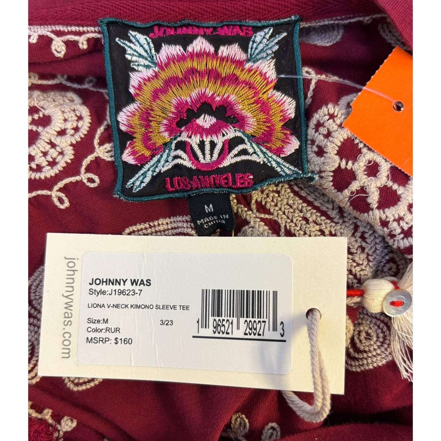 NWT Johnny Was Red Embroidered Blouse M