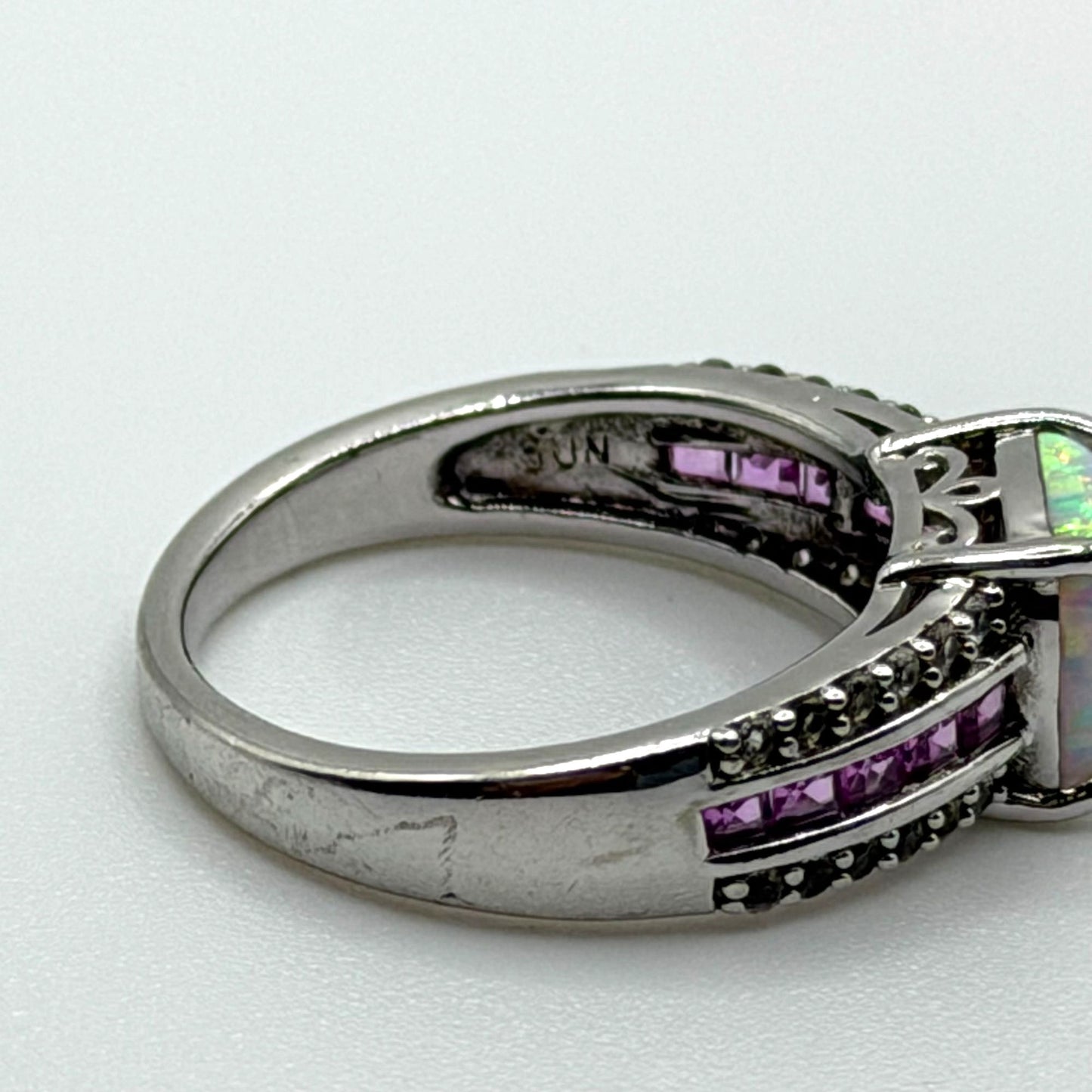 925 Sterling Silver Opal & Amethyst Accent Ring Size 7