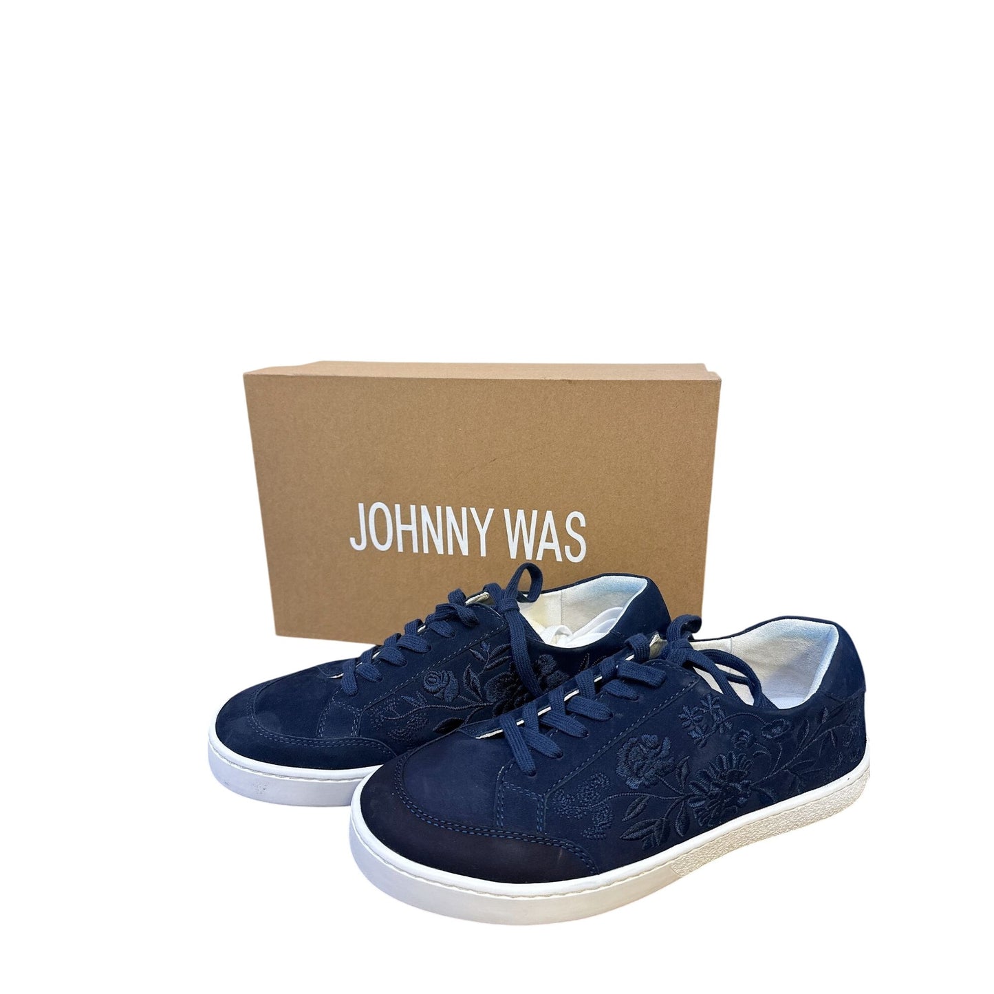 Johnny Was Navy Bianca Floral Embroidered Sneakers Size 8