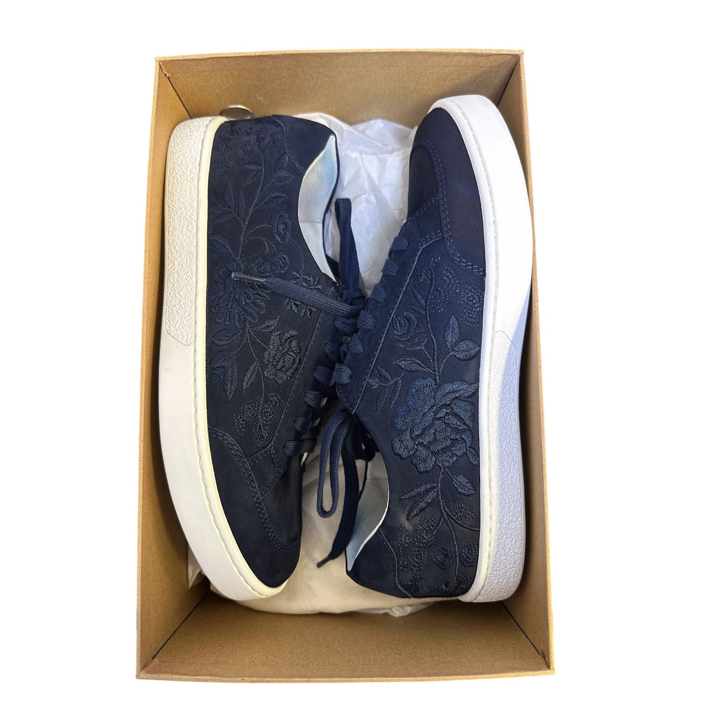 Johnny Was Navy Bianca Floral Embroidered Sneakers Size 8