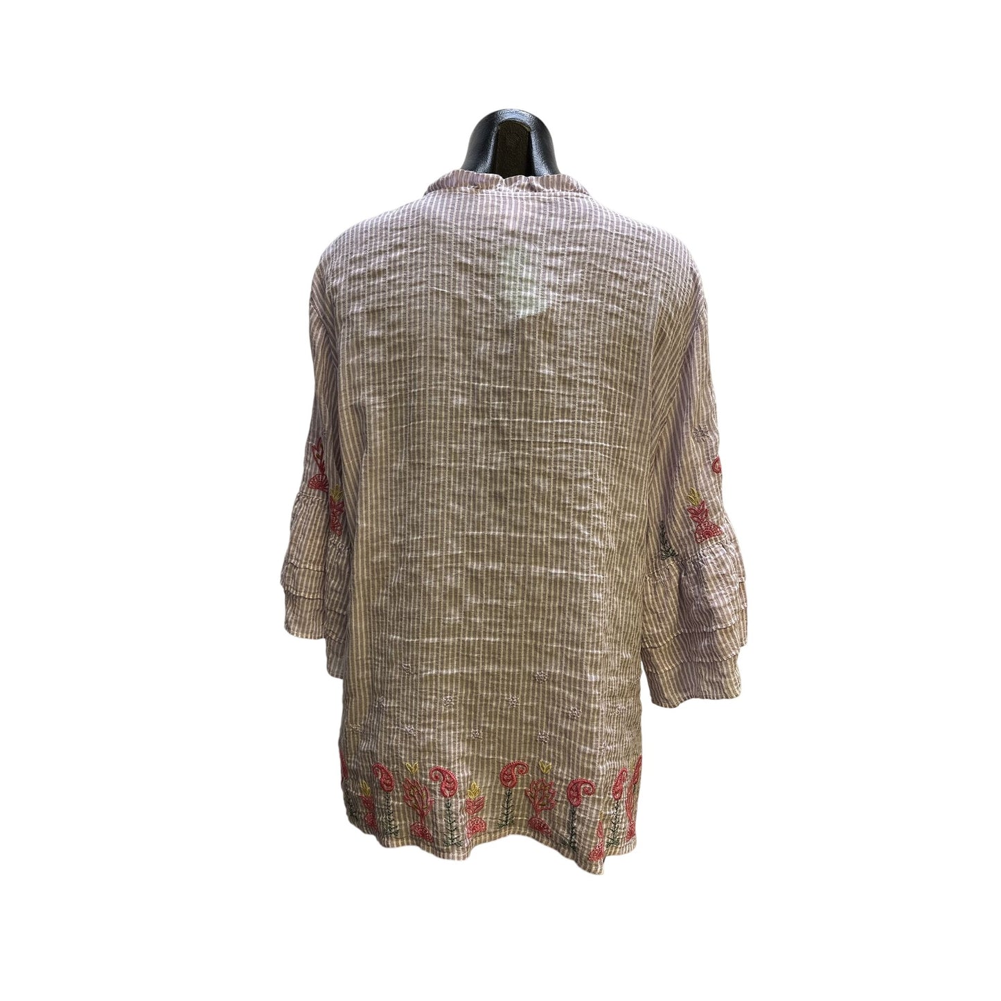 Johnny Was Workshop Purple & White Striped Embroidered Blouse Size L