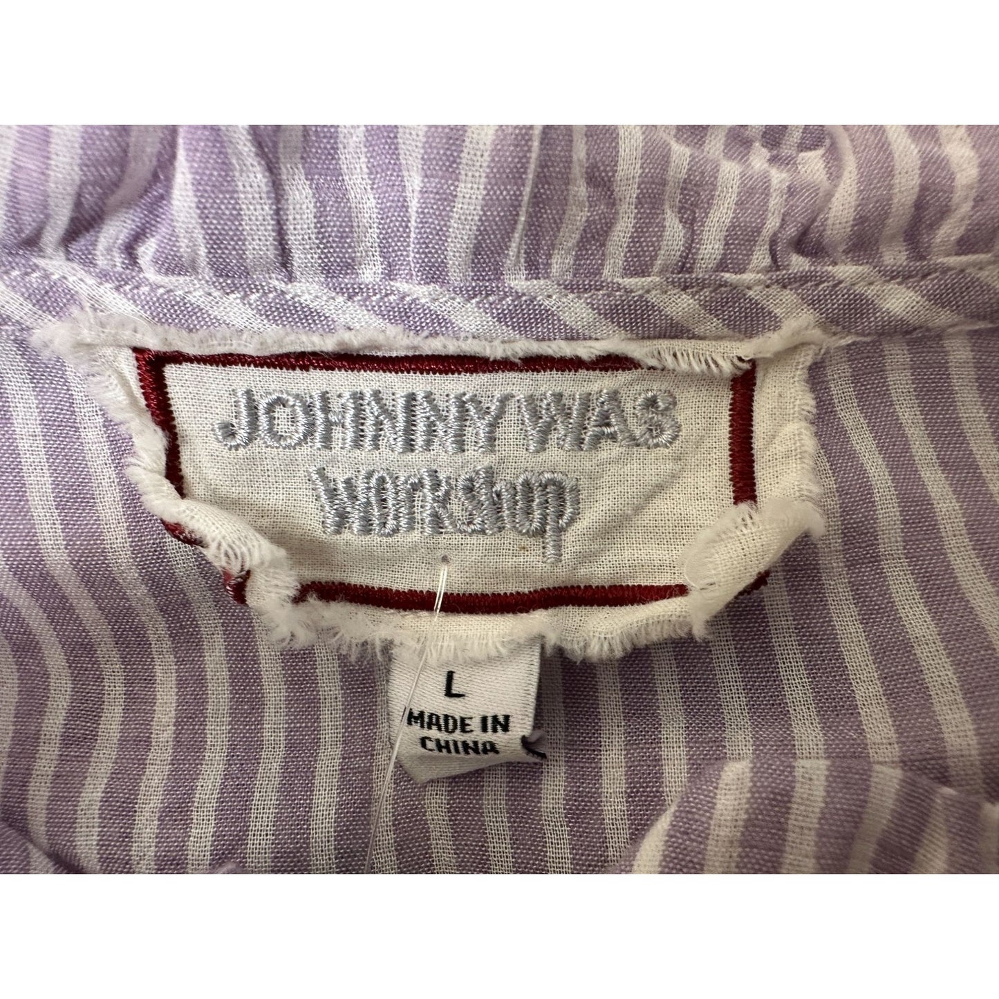 Johnny Was Workshop Purple & White Striped Embroidered Blouse Size L