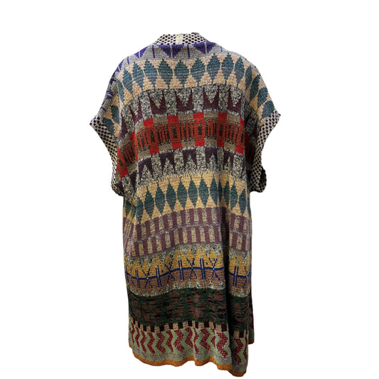 Renata Z Woven Sweater Vest Tan Multi Open Front L