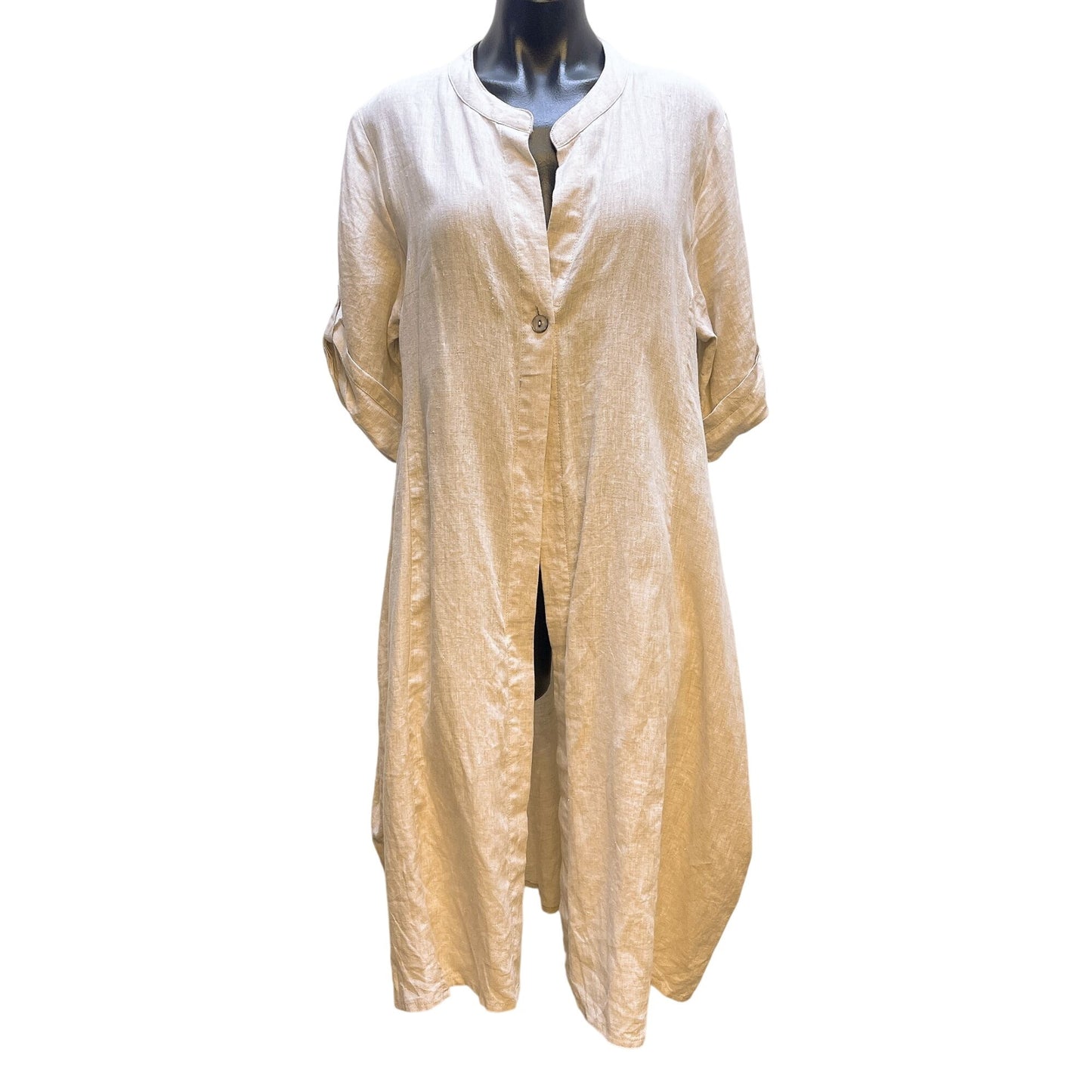 Foil Wheat Color Linen Long Cardi Duster with Pockets L