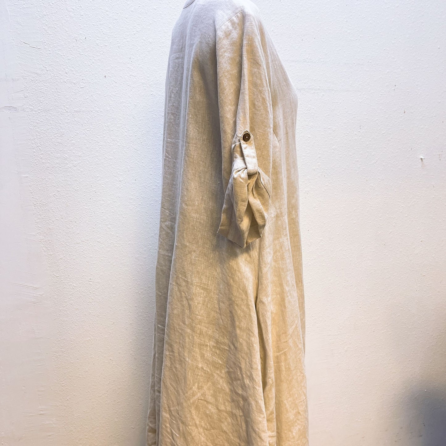 Foil Wheat Color Linen Long Cardi Duster with Pockets L