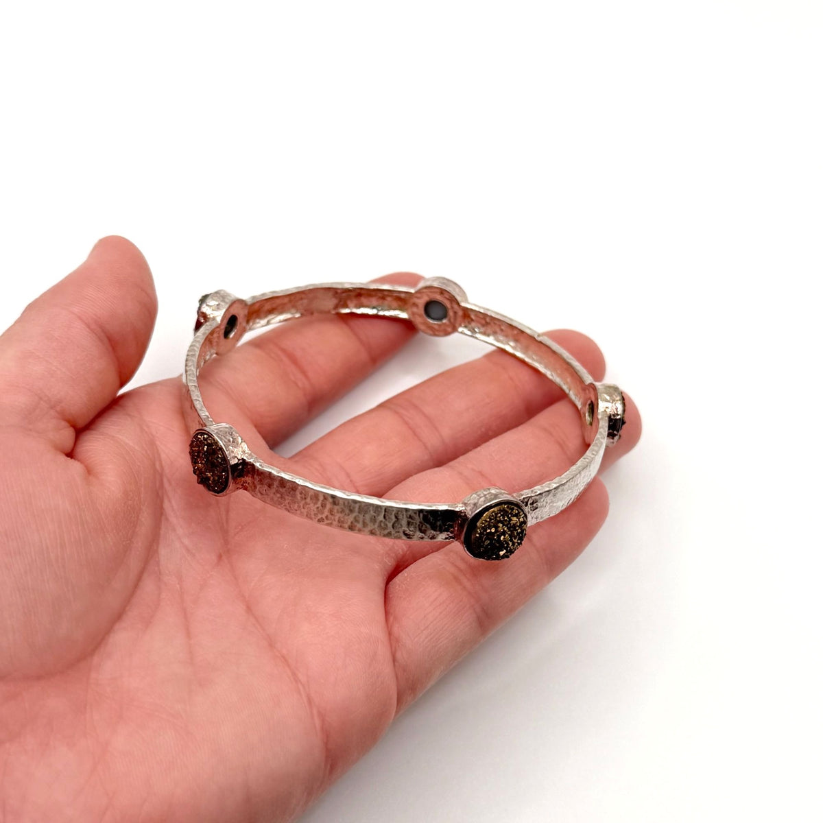 925 Sterling Silver Itaor Italy Bangle Bracelet Hammered Textured Italian