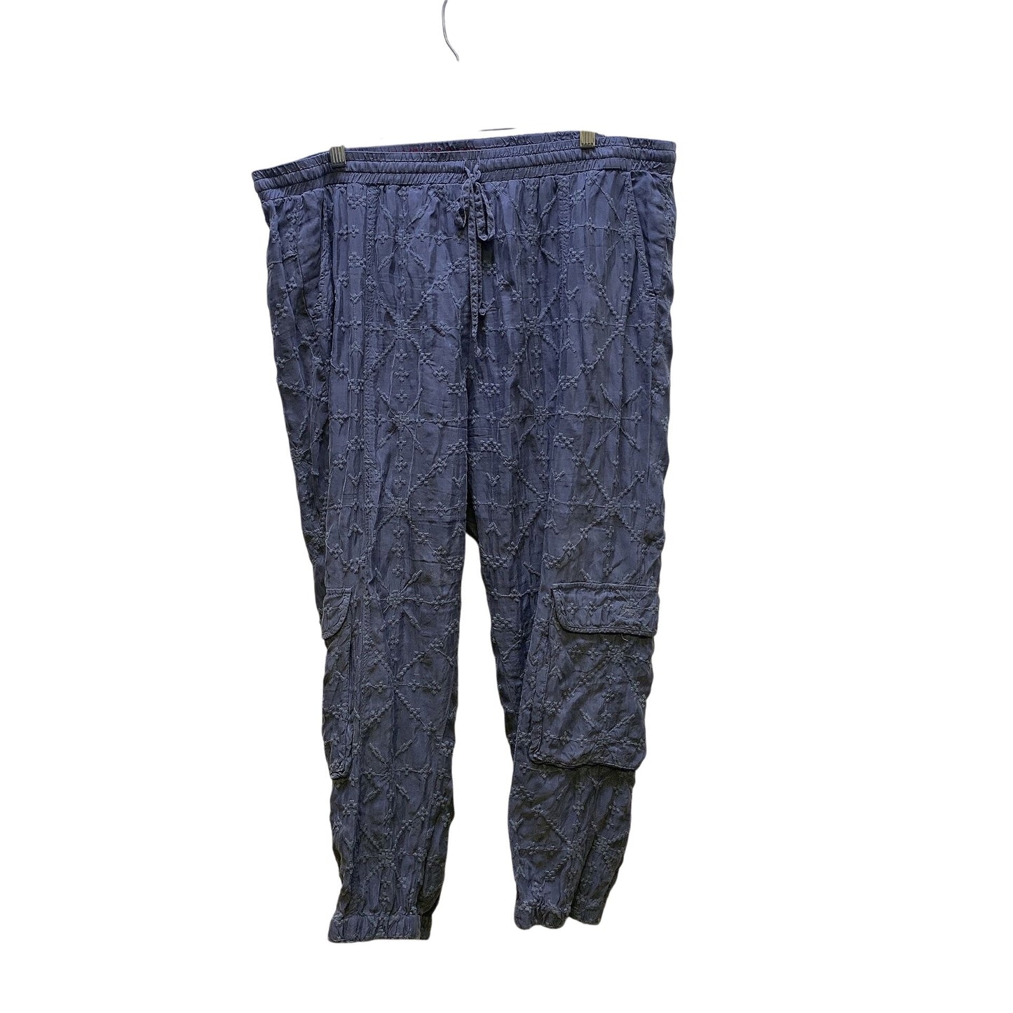 Johnny Was Blue Embroidered Cargo Pants With Elastic Waist XL