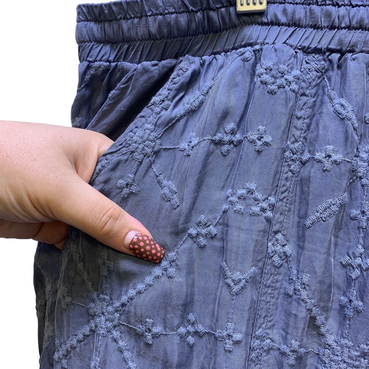 Johnny Was Blue Embroidered Cargo Pants With Elastic Waist XL