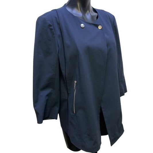 Lafayette 148 Navy Stretch Cotton Jacket Blazer Pockets Size 12