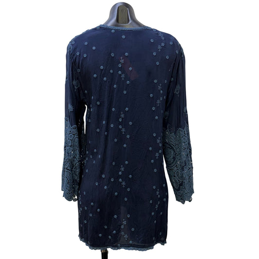 Johnny Was Blue Embroidered Tunic Blouse M
