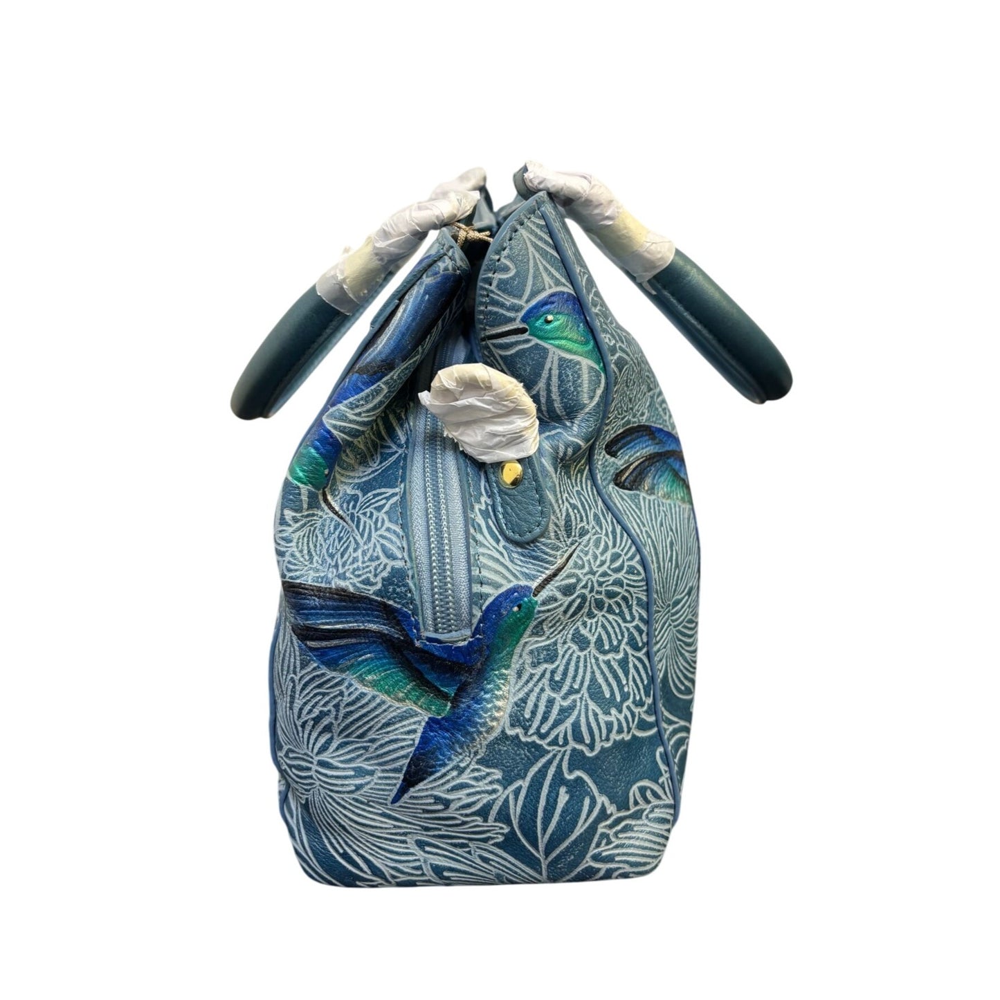 Anuschka Blue Hand-Painted Leather Shoulder Bag Bird Sky