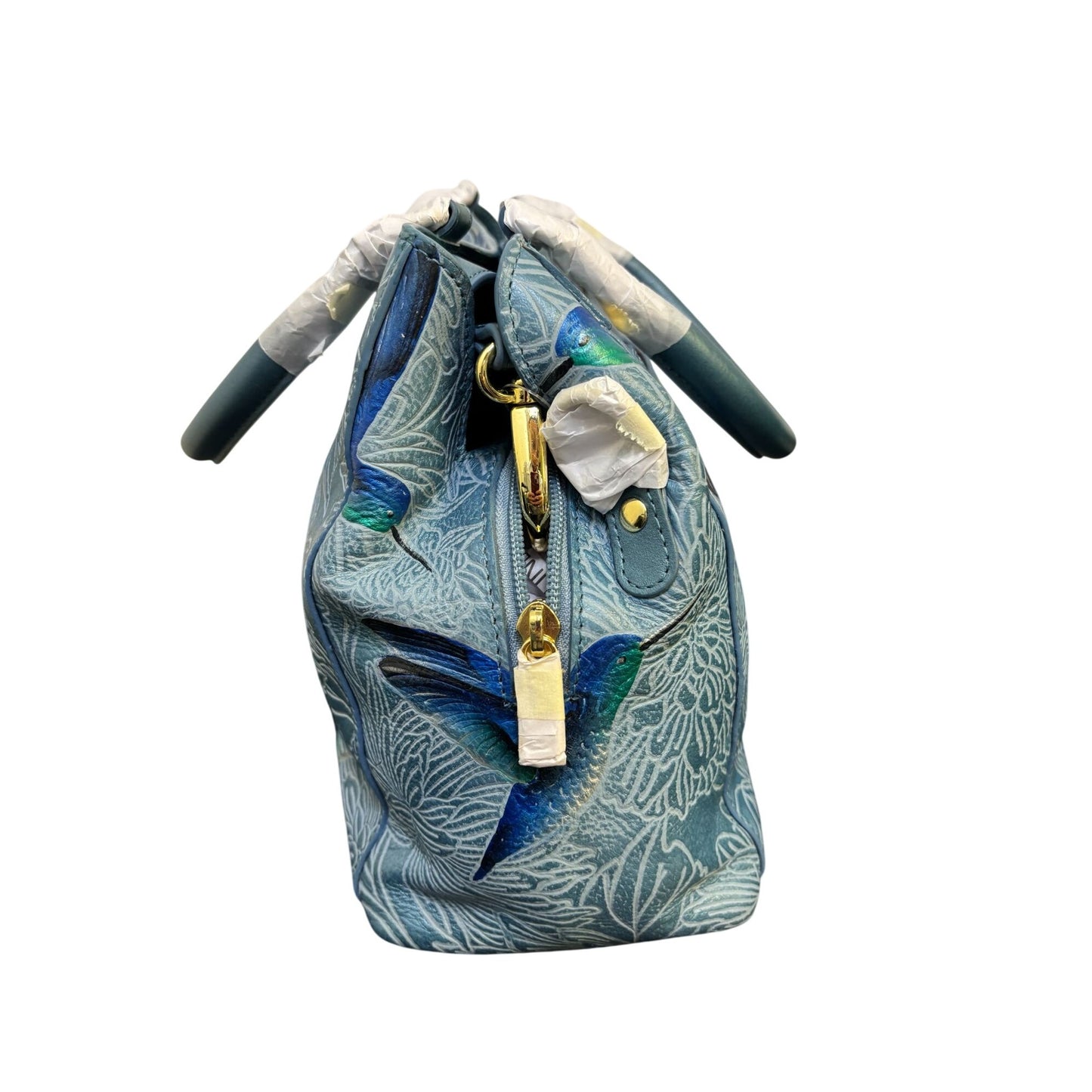 Anuschka Blue Hand-Painted Leather Shoulder Bag Bird Sky