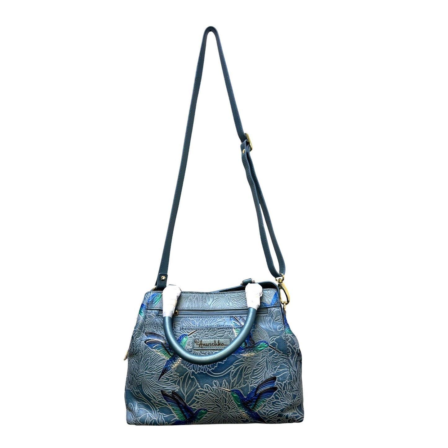 Anuschka Blue Hand-Painted Leather Shoulder Bag Bird Sky