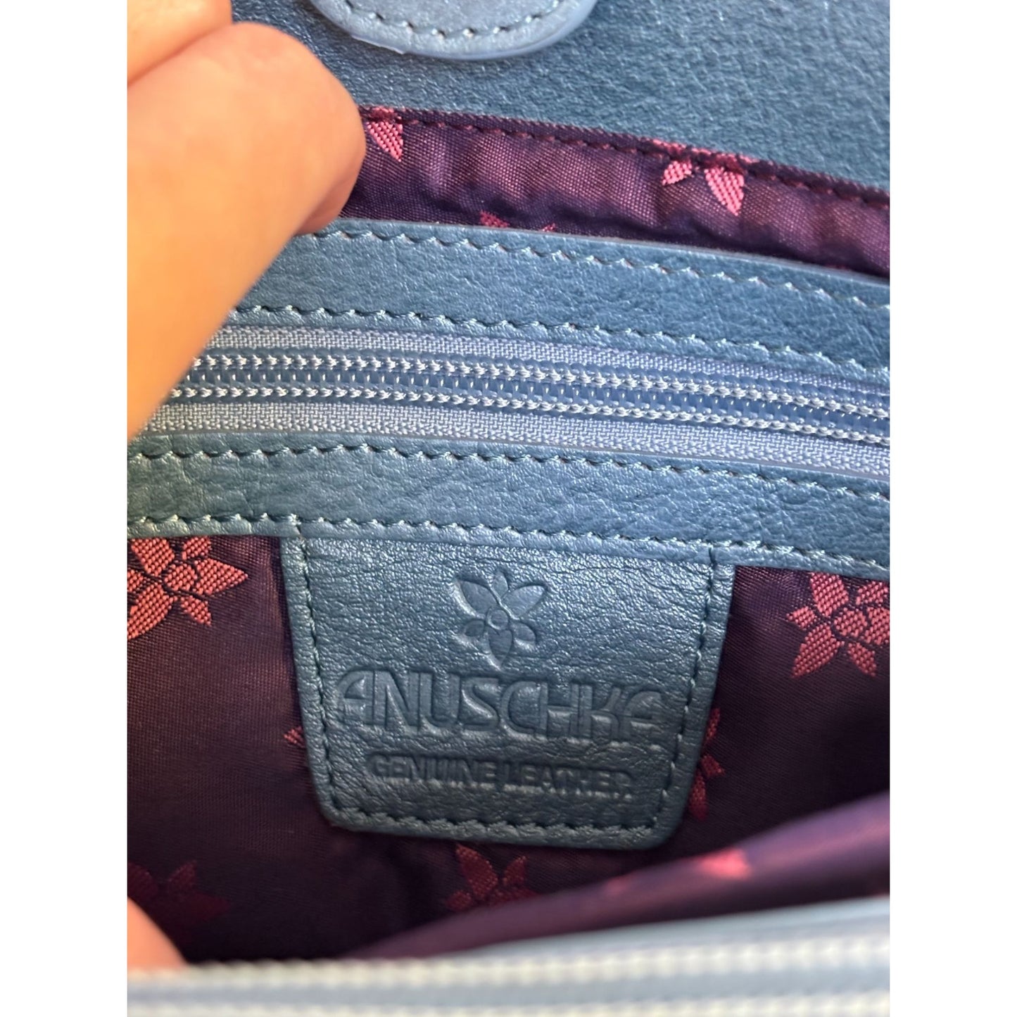 Anuschka Blue Hand-Painted Leather Shoulder Bag Bird Sky