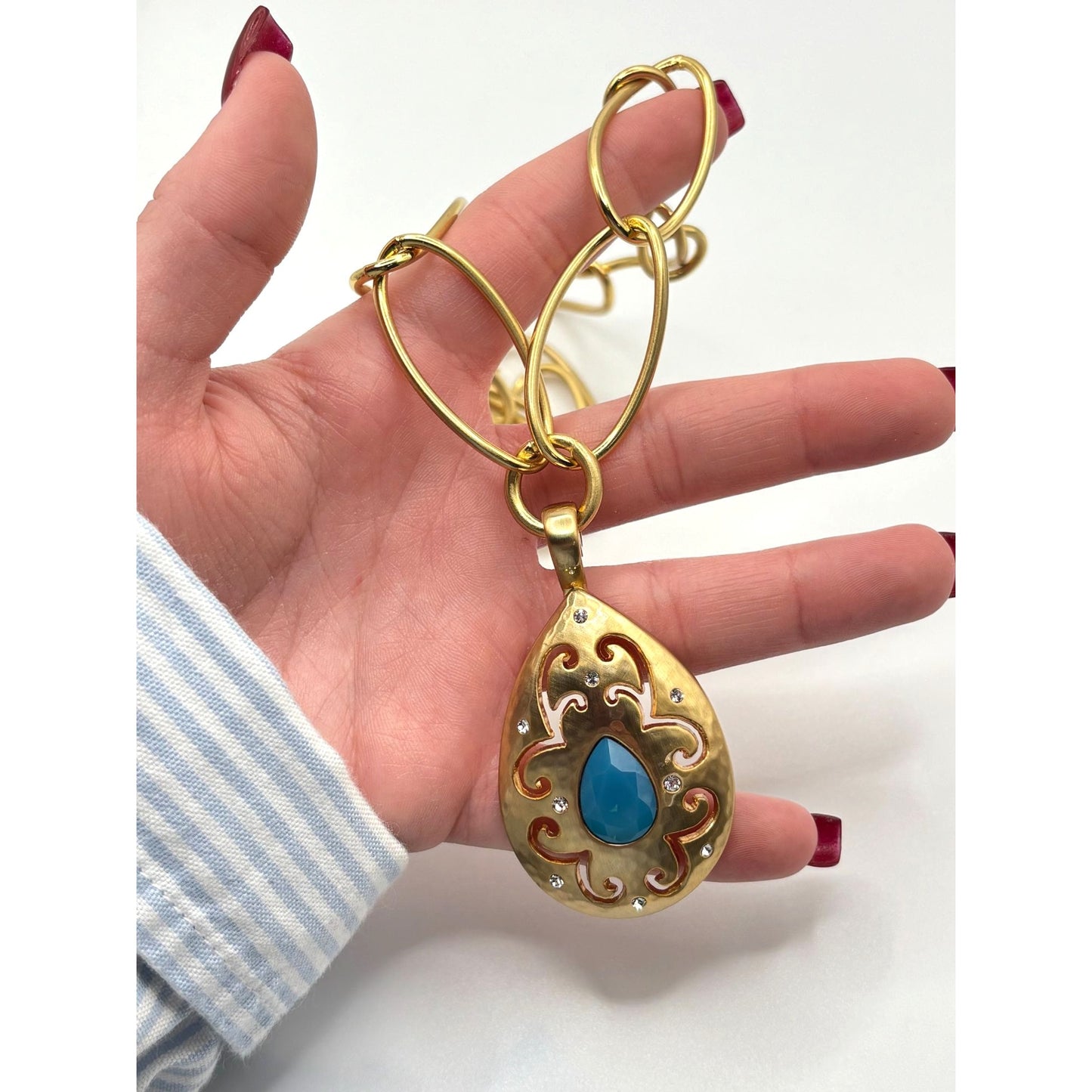 Brighton Versailles Jupiter Necklace With Gold-Tone Chain & Blue Teardrop Pendant