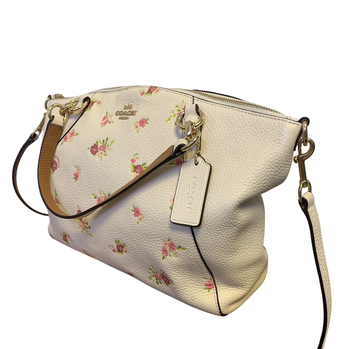 Coach Floral Print Handbag With Adjustable Strap & Gold Hardware