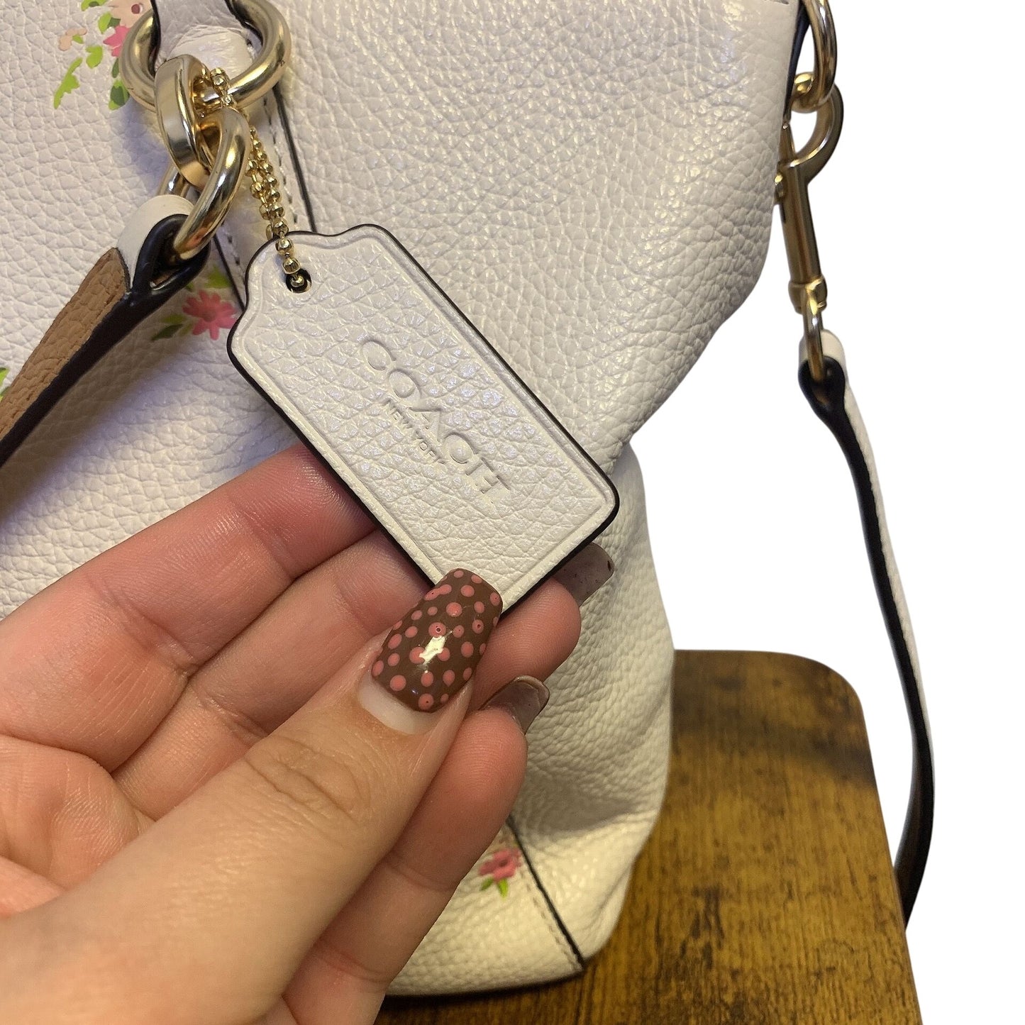 Coach Floral Print Handbag With Adjustable Strap & Gold Hardware