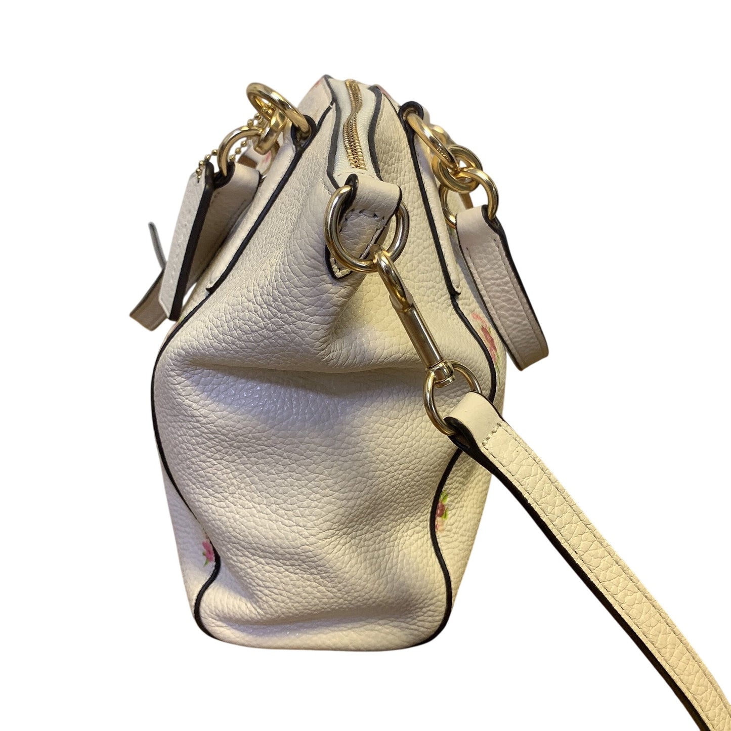 Coach Floral Print Handbag With Adjustable Strap & Gold Hardware