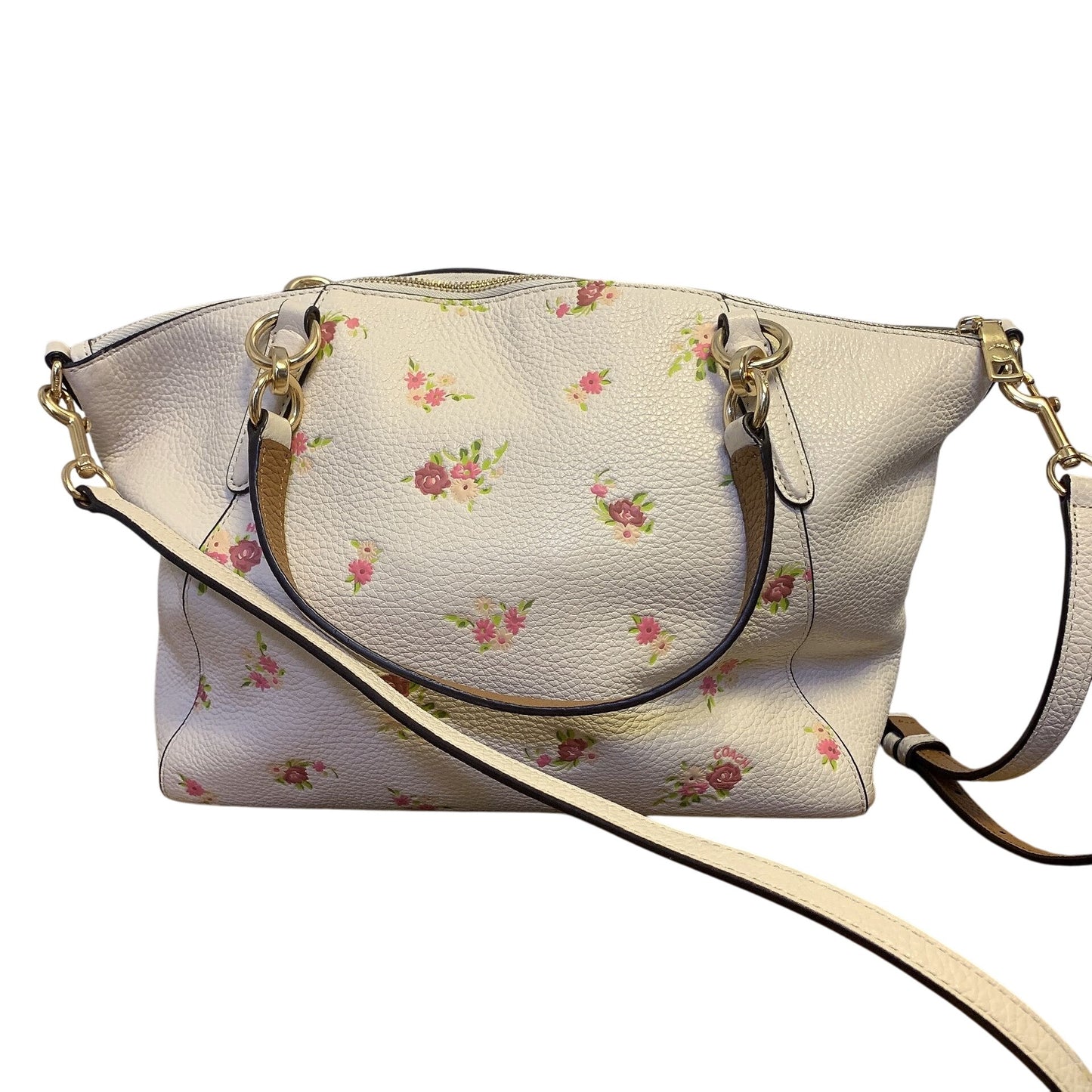 Coach Floral Print Handbag With Adjustable Strap & Gold Hardware
