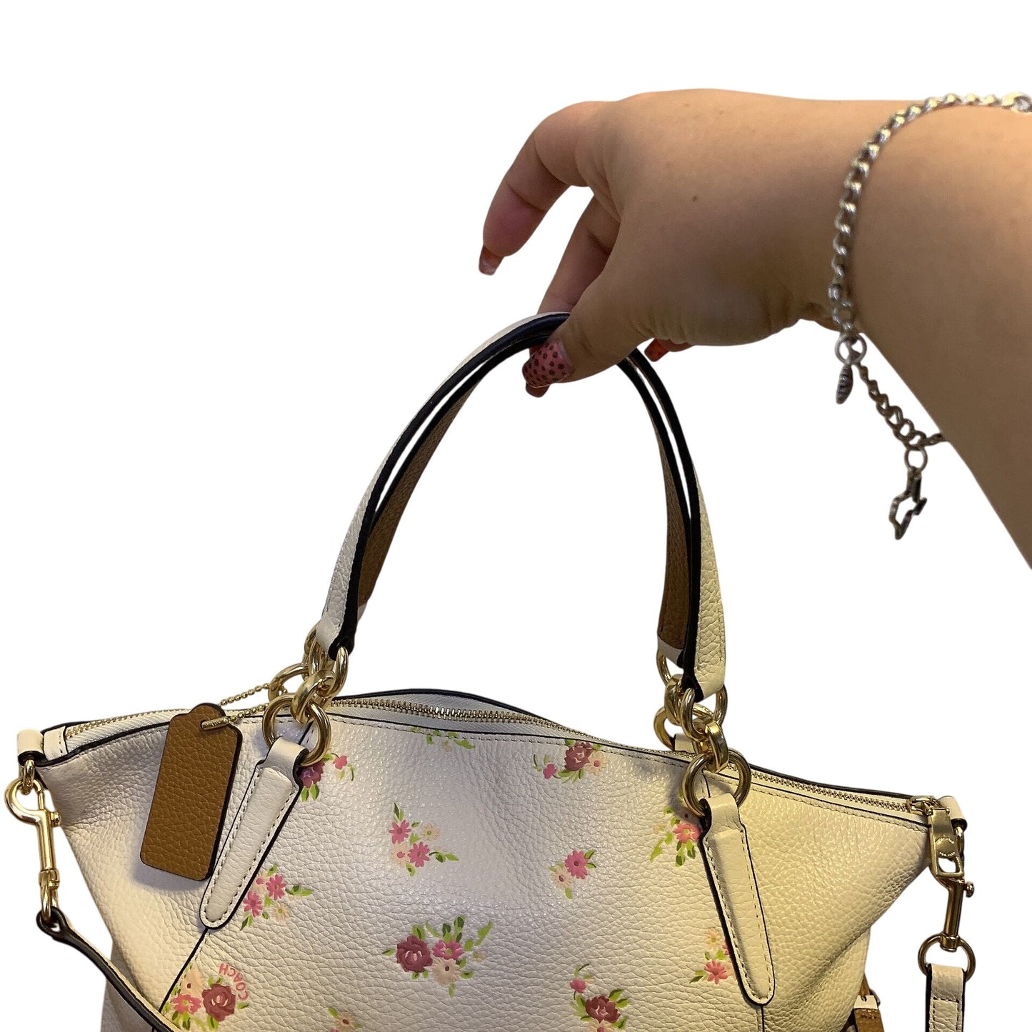 Coach Floral Print Handbag With Adjustable Strap & Gold Hardware