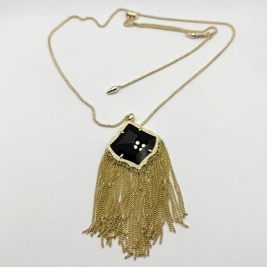 Kendra Scott Kingston Black & Gold Long Pendant Necklace