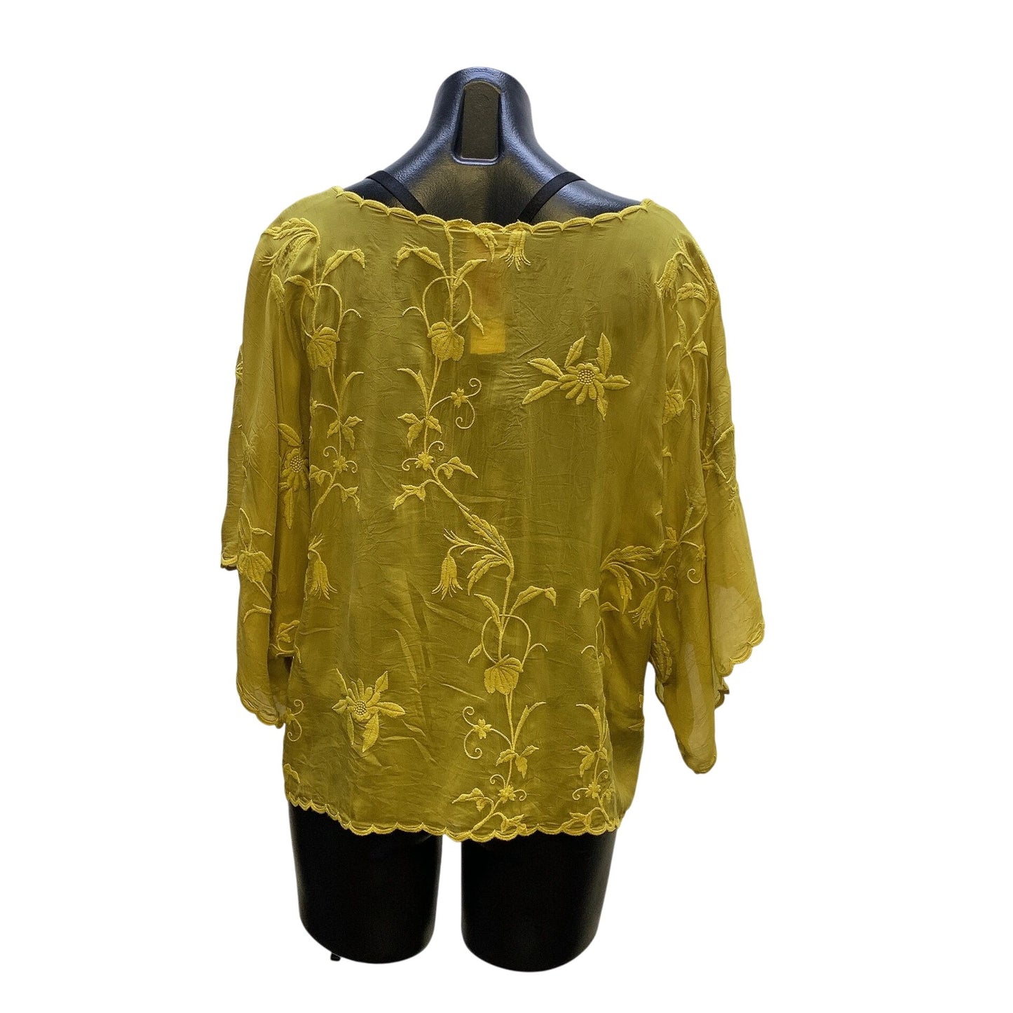 Johnny Was Embroidered Sheer Green Blouse Size M