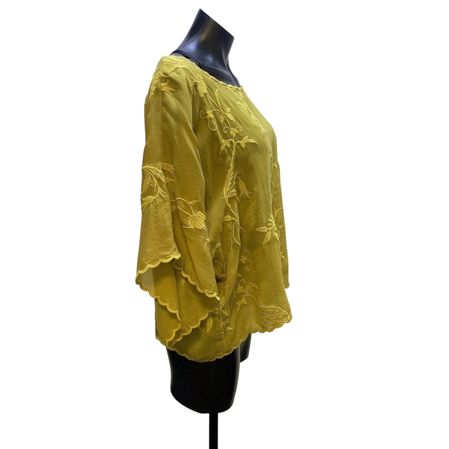 Johnny Was Embroidered Sheer Green Blouse Size M