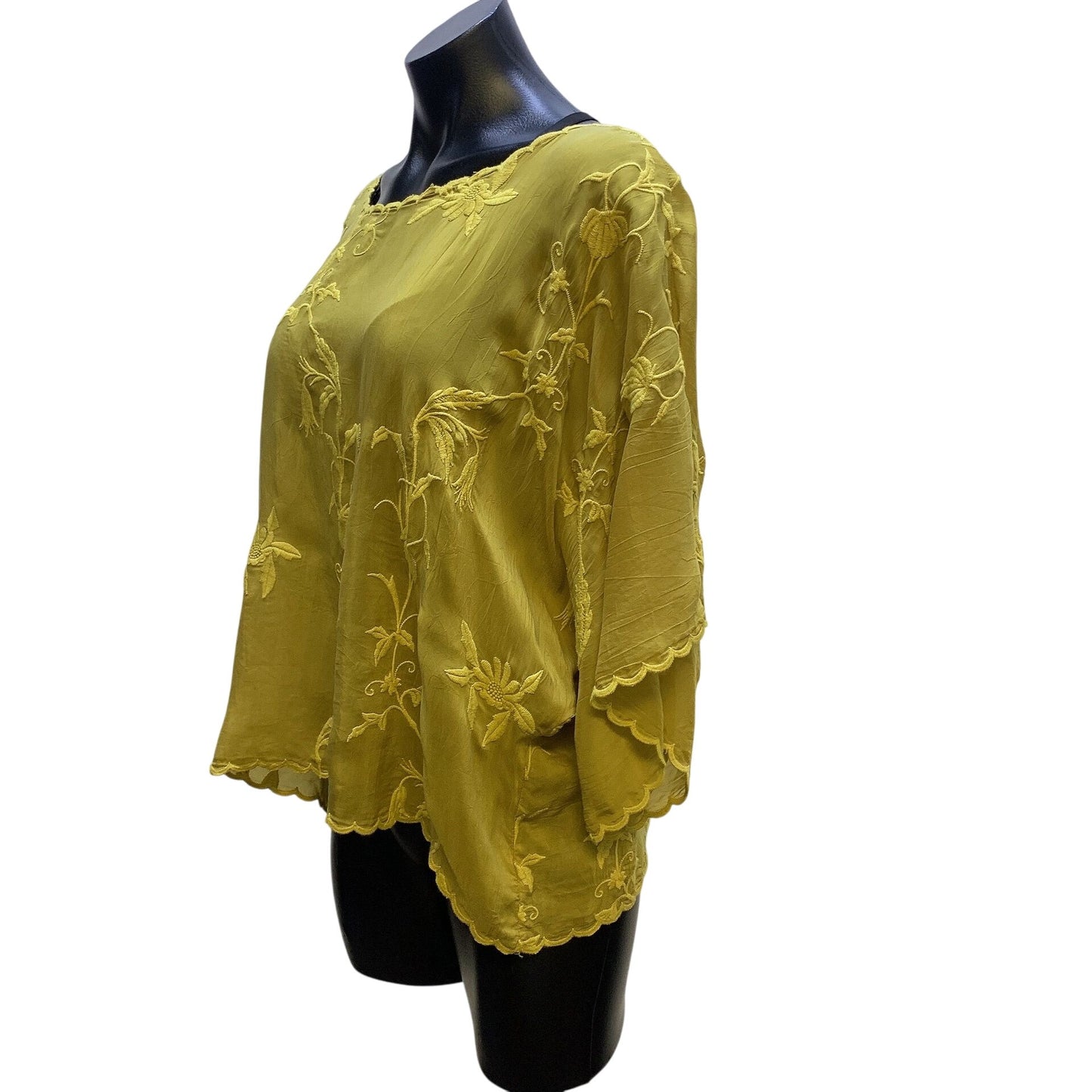 Johnny Was Embroidered Sheer Green Blouse Size M