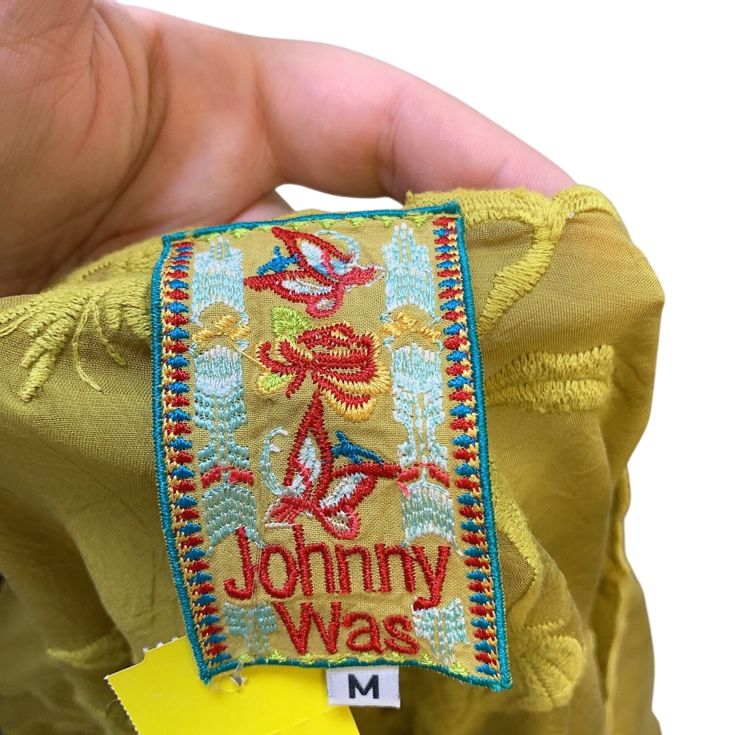 Johnny Was Embroidered Sheer Green Blouse Size M