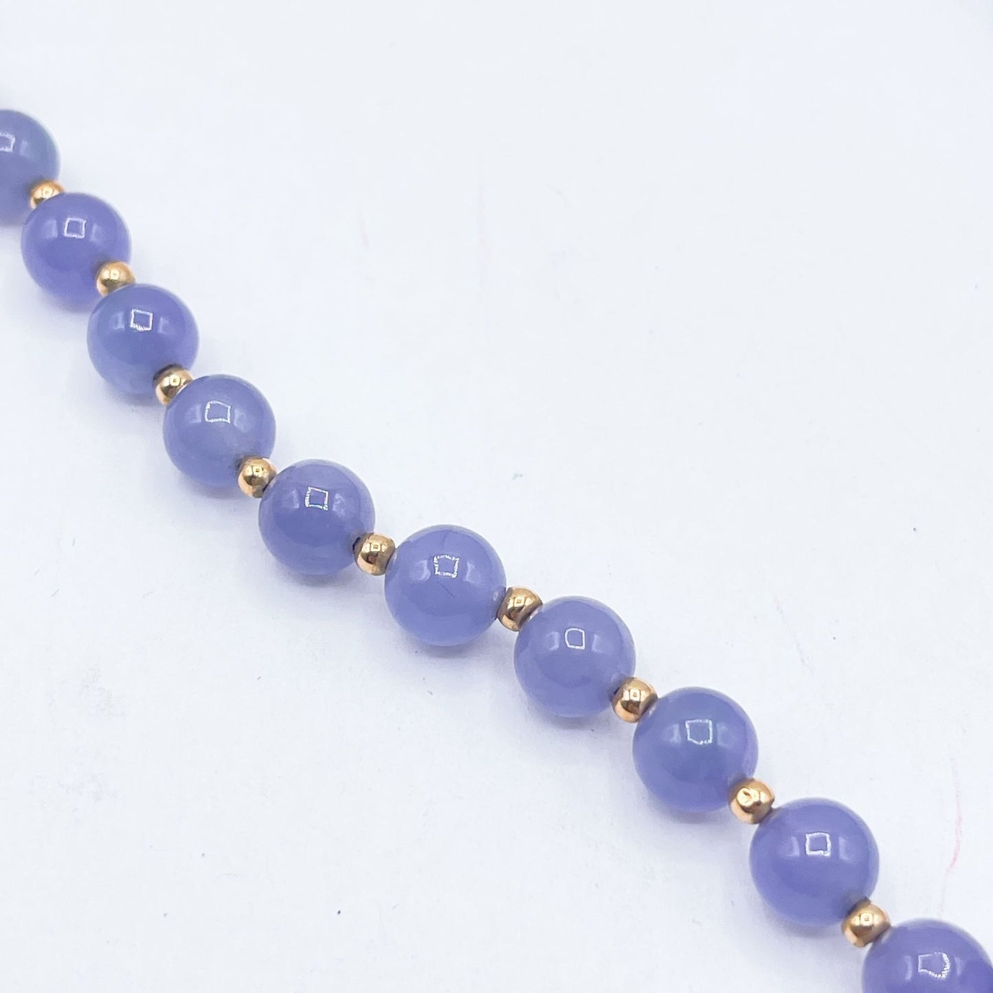 Vintage Lavender Jade & 14K Yellow Gold Bead Necklace With Carved Jade Pendant