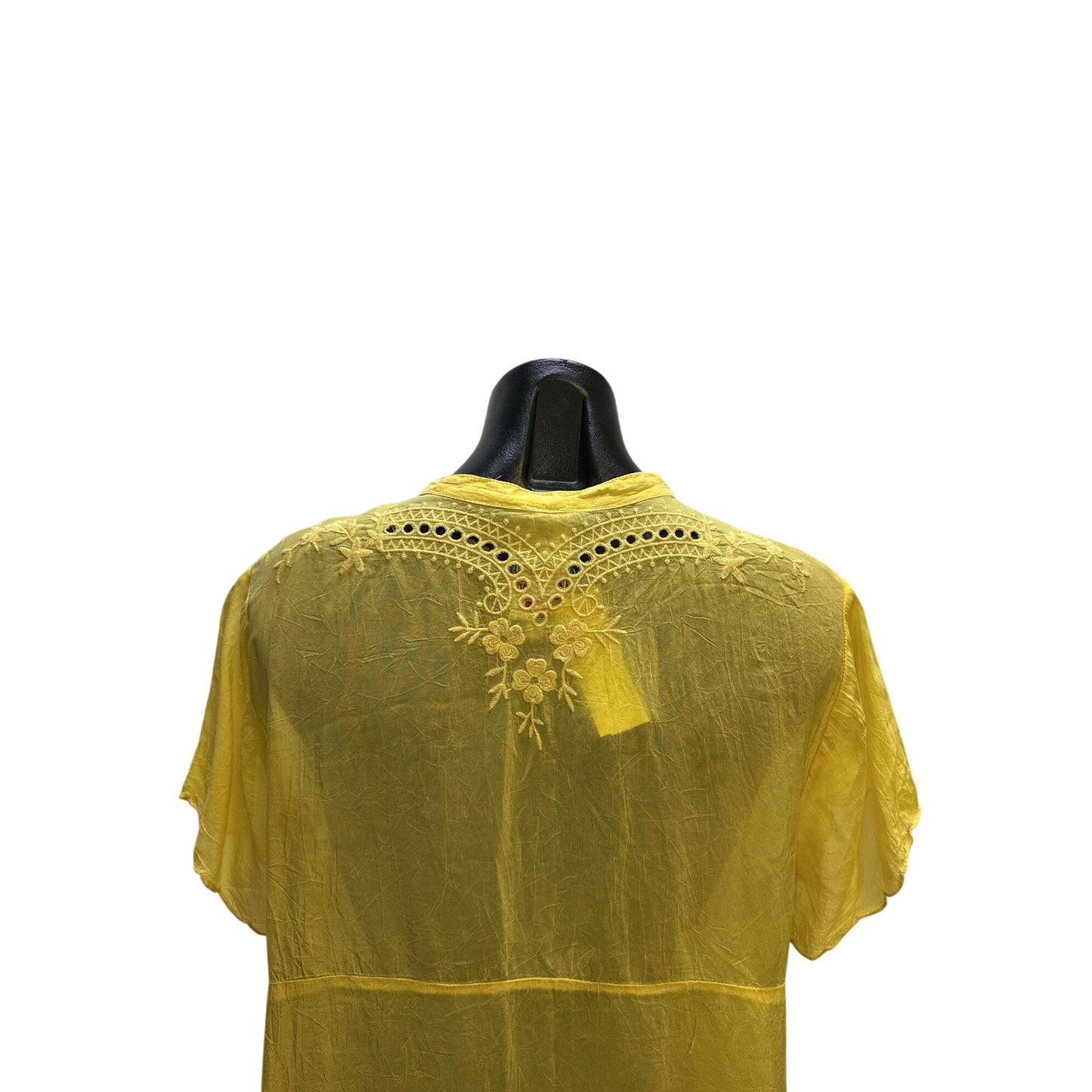 Johnny Was Yellow Embroidered Sheer Tunic Blouse w/Floral Details Size L
