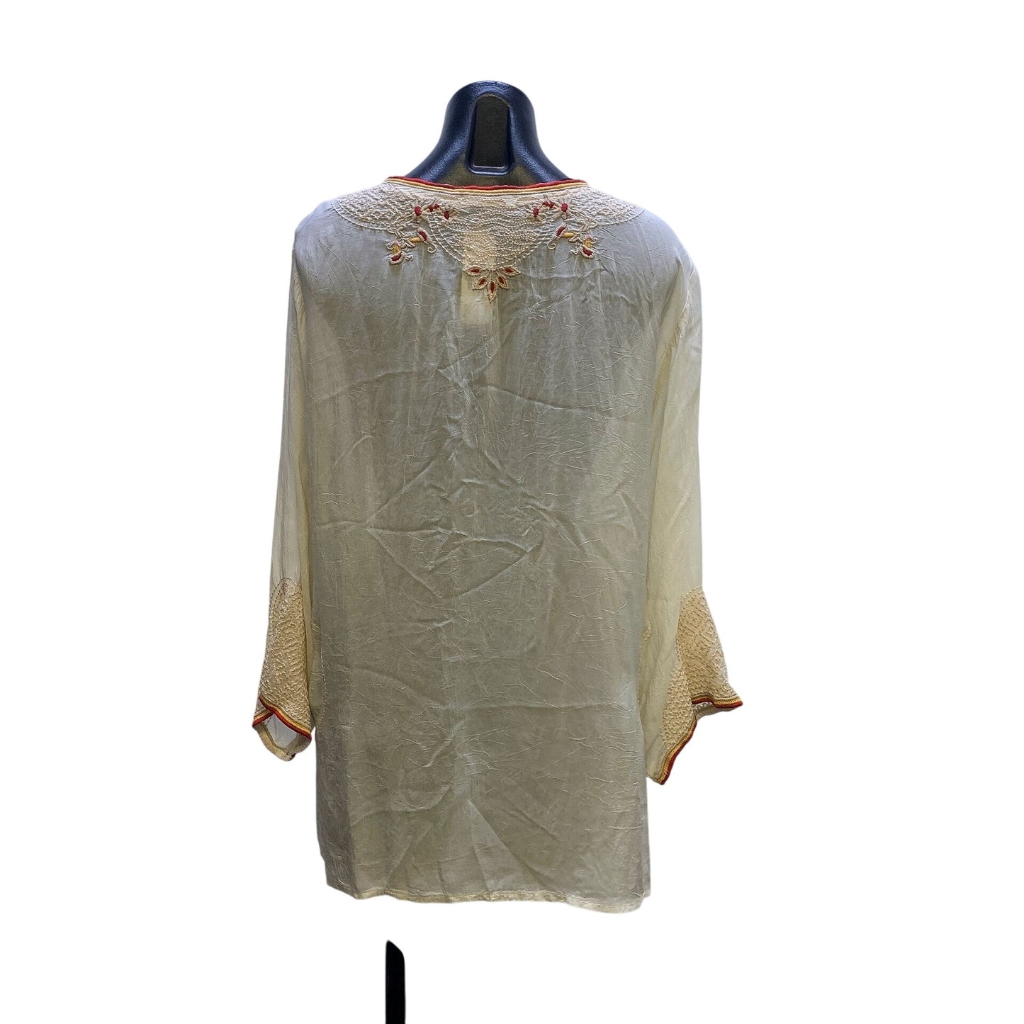Johnny Was Boho Embroidered Tunic Beige Blouse Size XL