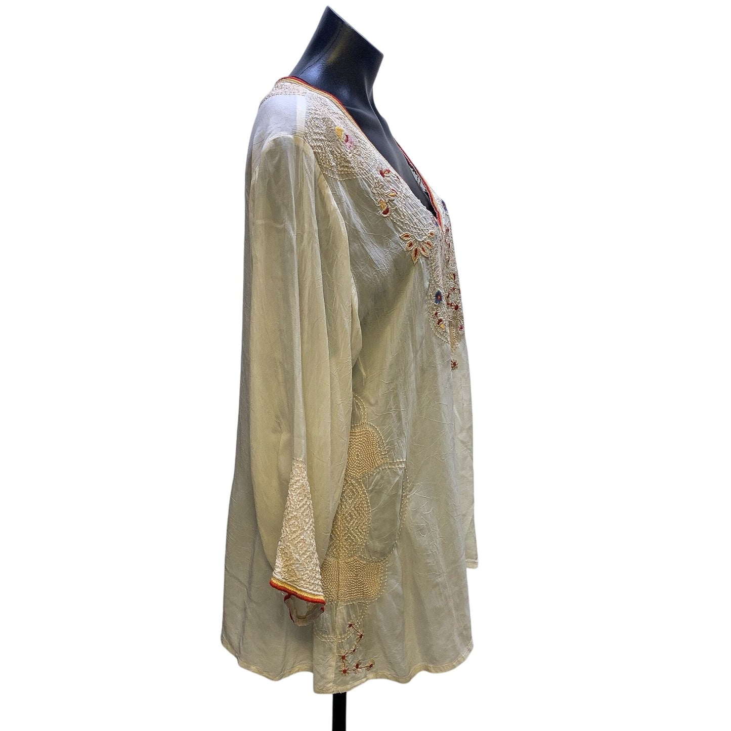 Johnny Was Boho Embroidered Tunic Beige Blouse Size XL