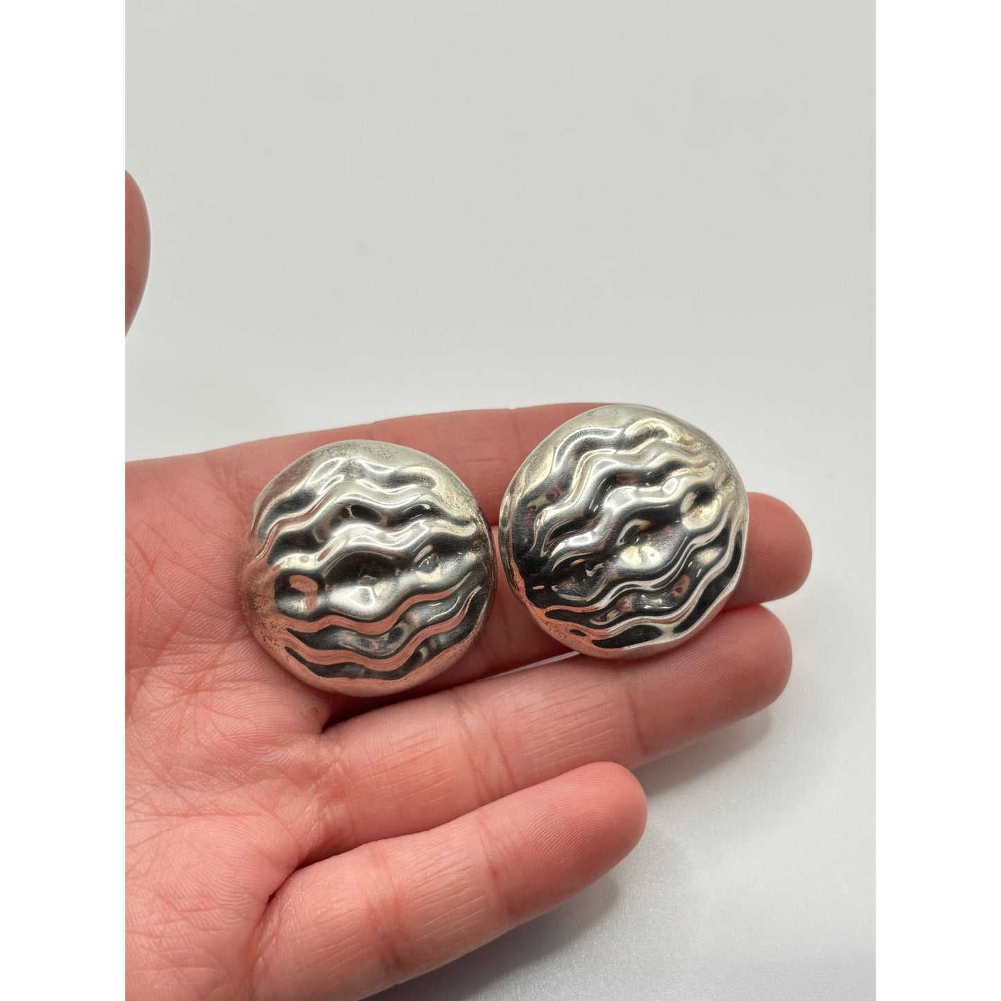 Sterling Silver 925 Clip-On Earrings Textured Wave Design