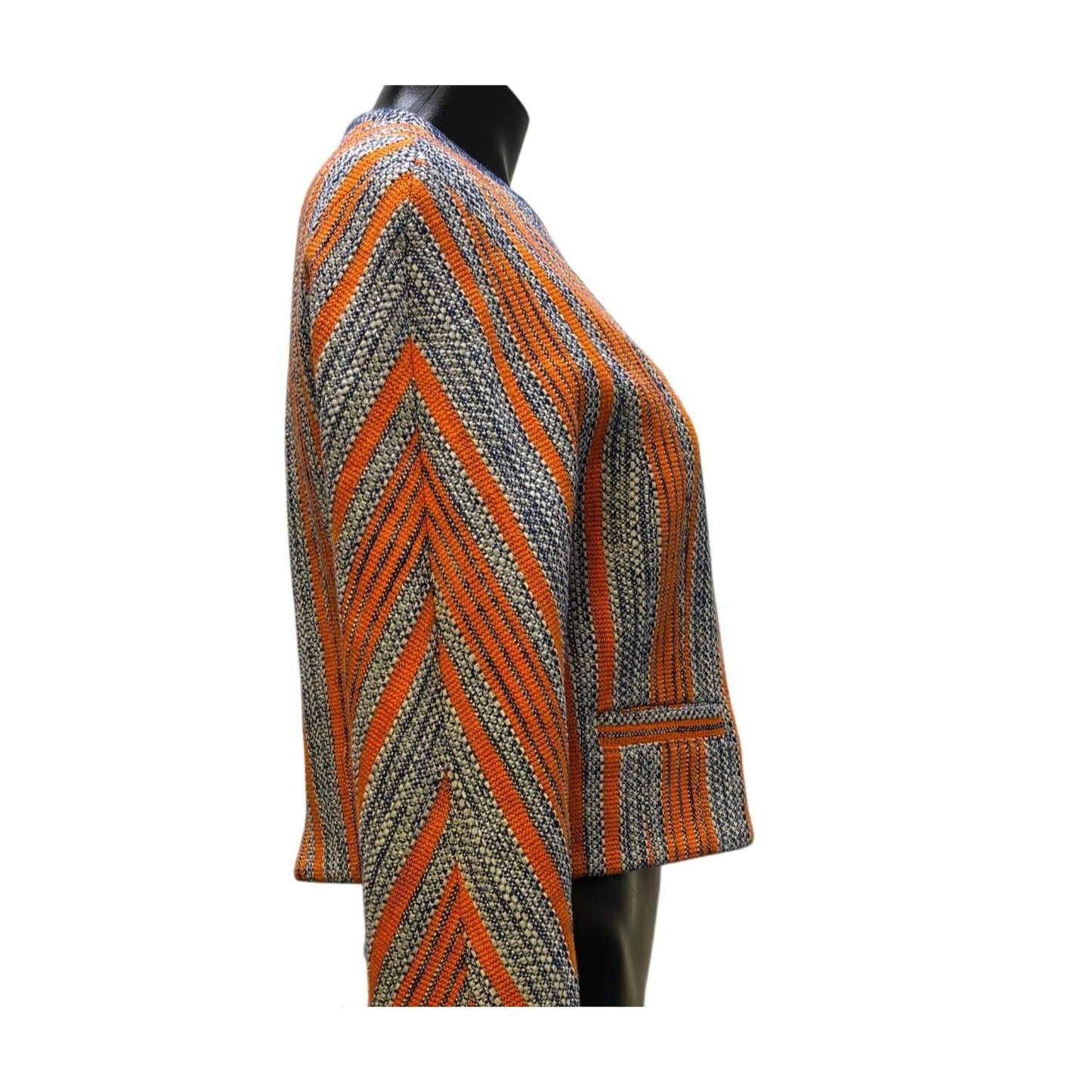 Carven Tweed Cropped Jacket Blue Orange S