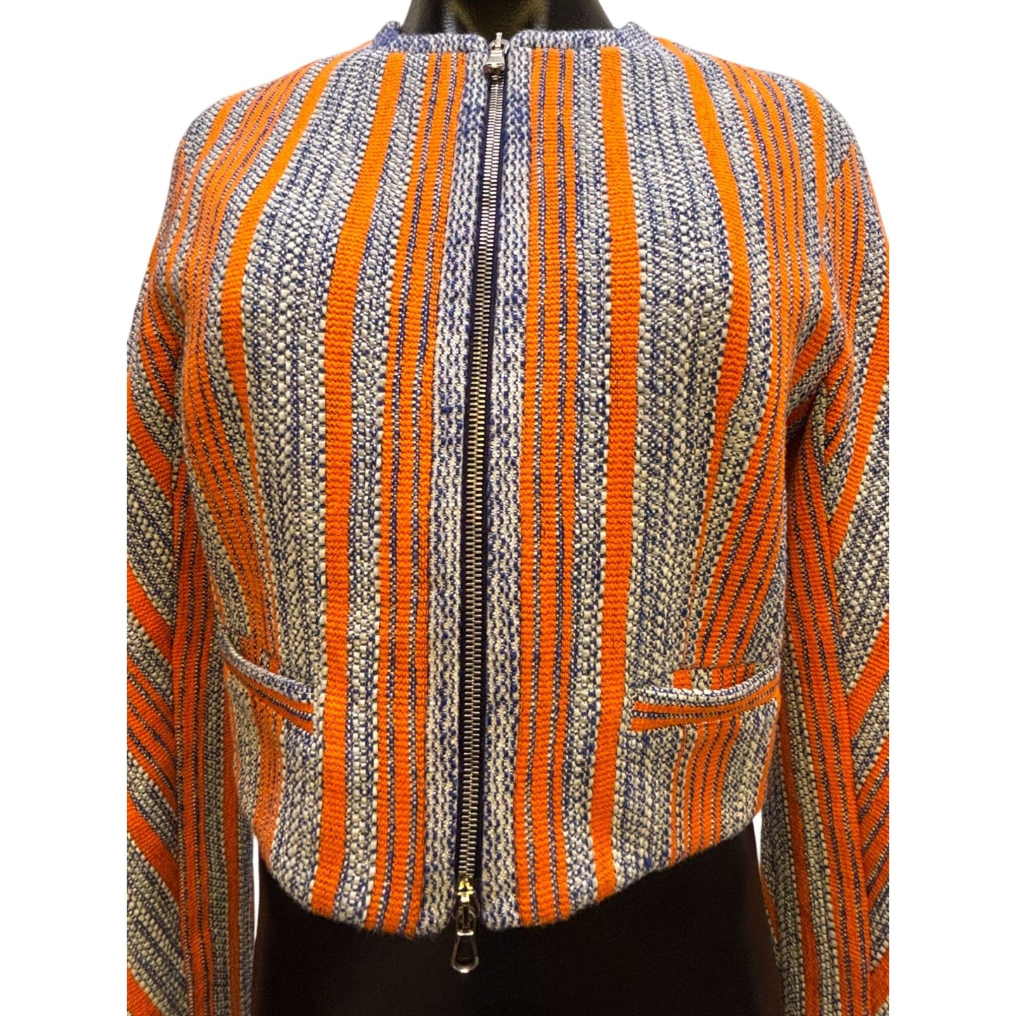 Carven Tweed Cropped Jacket Blue Orange S