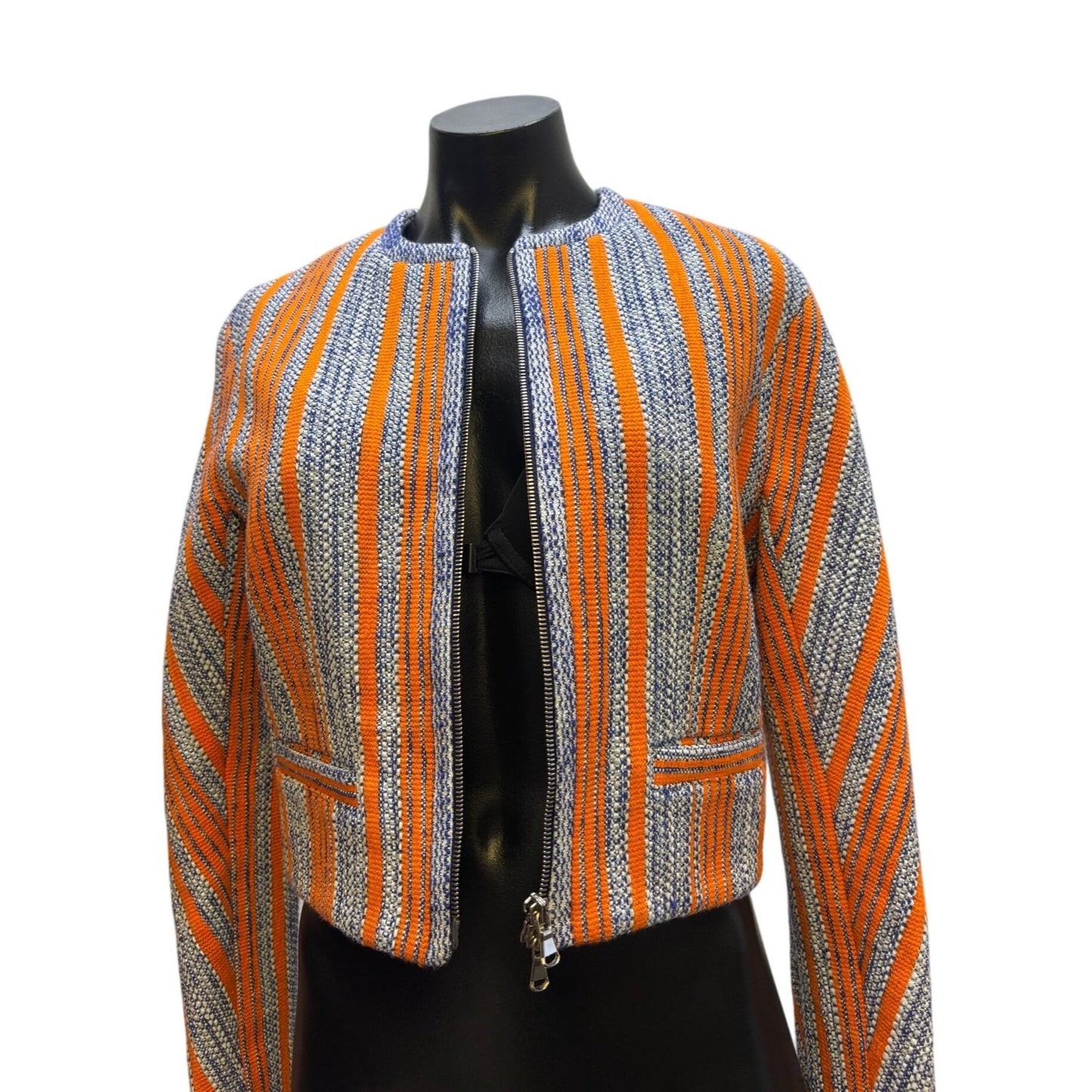 Carven Tweed Cropped Jacket Blue Orange S
