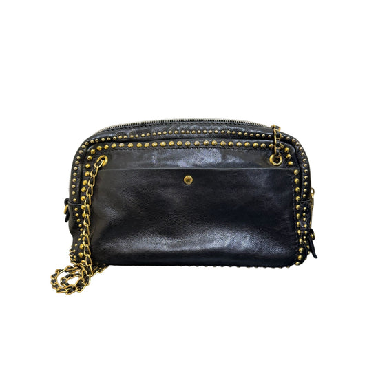 Prada Black Leather Chain Shoulder Bag With Gold Studded Detailing