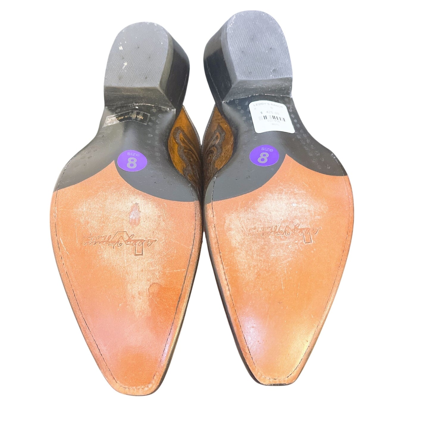 Laddy Vaquero Western Mule Clogs Women Size 8 Embossed Leather Slip-On Heels