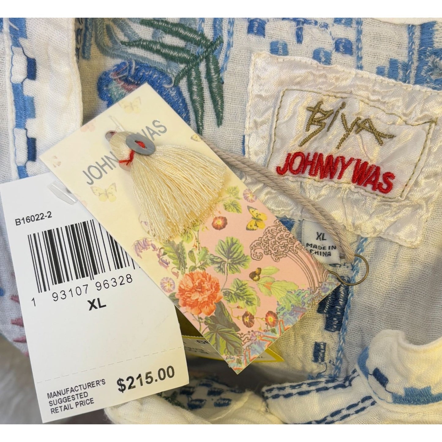 Johnny Was Embroidered White Blouse XL