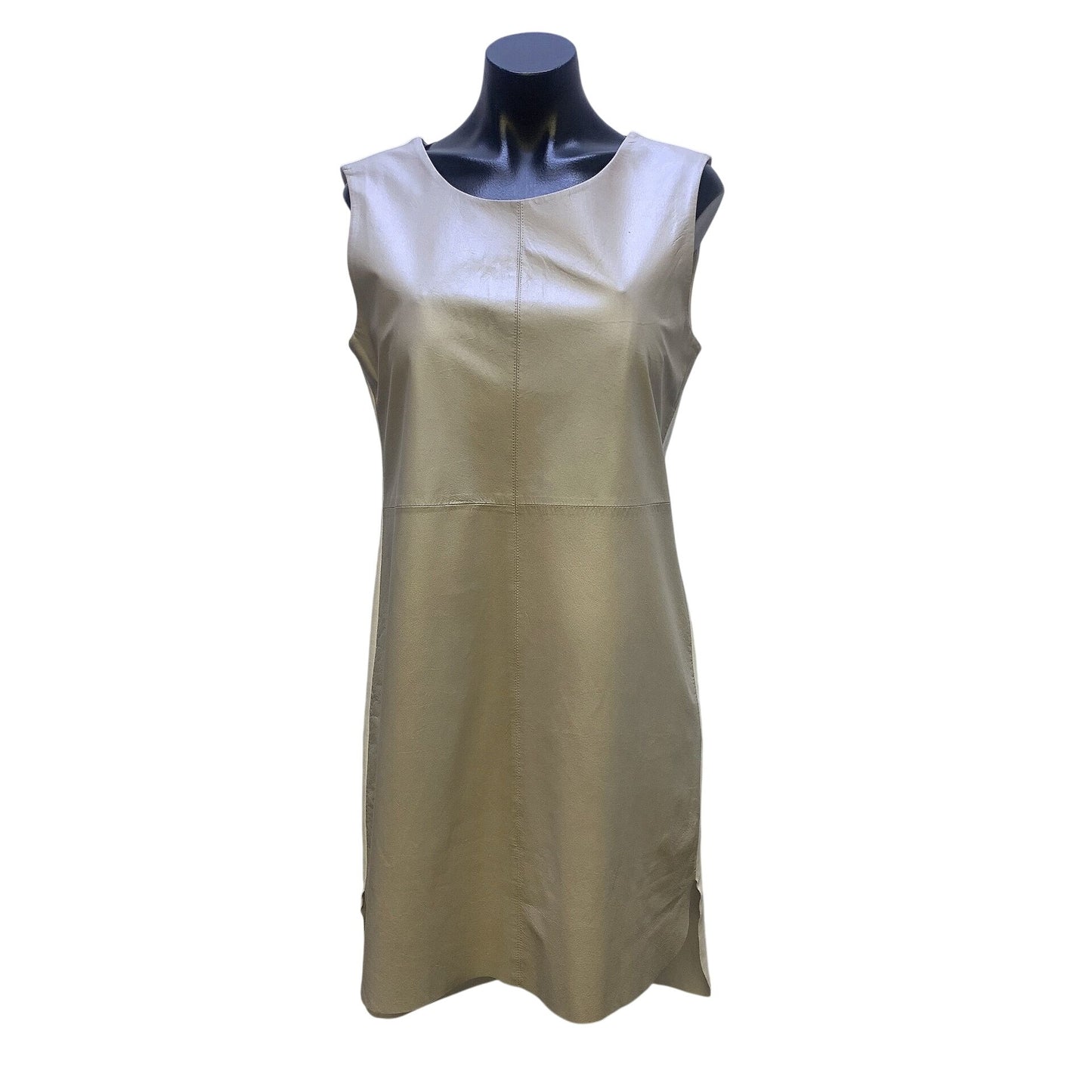 My Tribe Taupe & Cream Leather Front Shift Dress Size Small