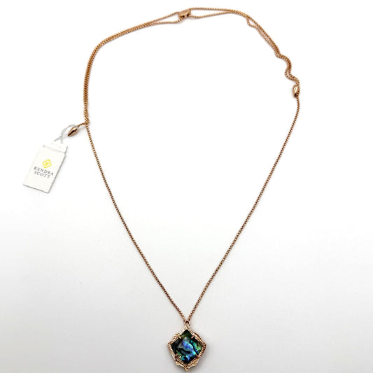 NWT Kendra Scott Kacey Necklace Rose Gold With Abalone Pendant