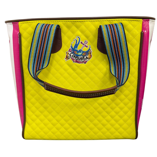 Consuela Classic Tote Yellow With Pink Stripes & Multicolor Handles
