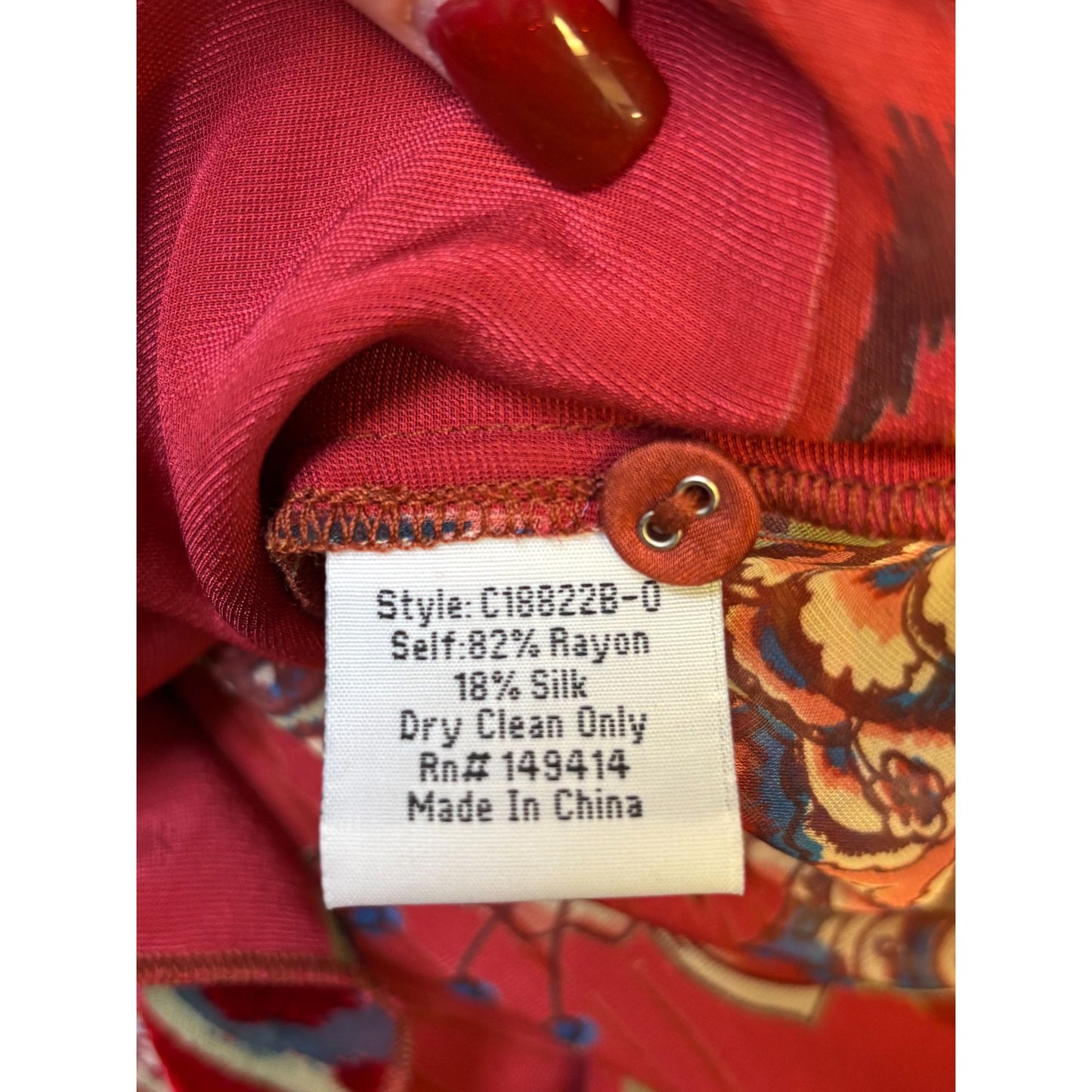 Johnny Was Red Velvet Button-Up Blouse S