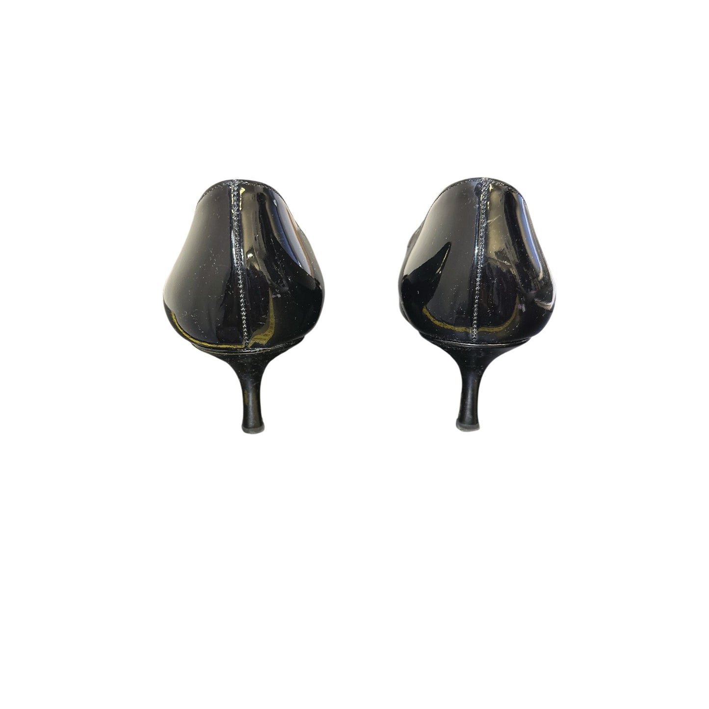 Prada Black Patent Leather Peep Toe Heels w/Bow Accent Size 7