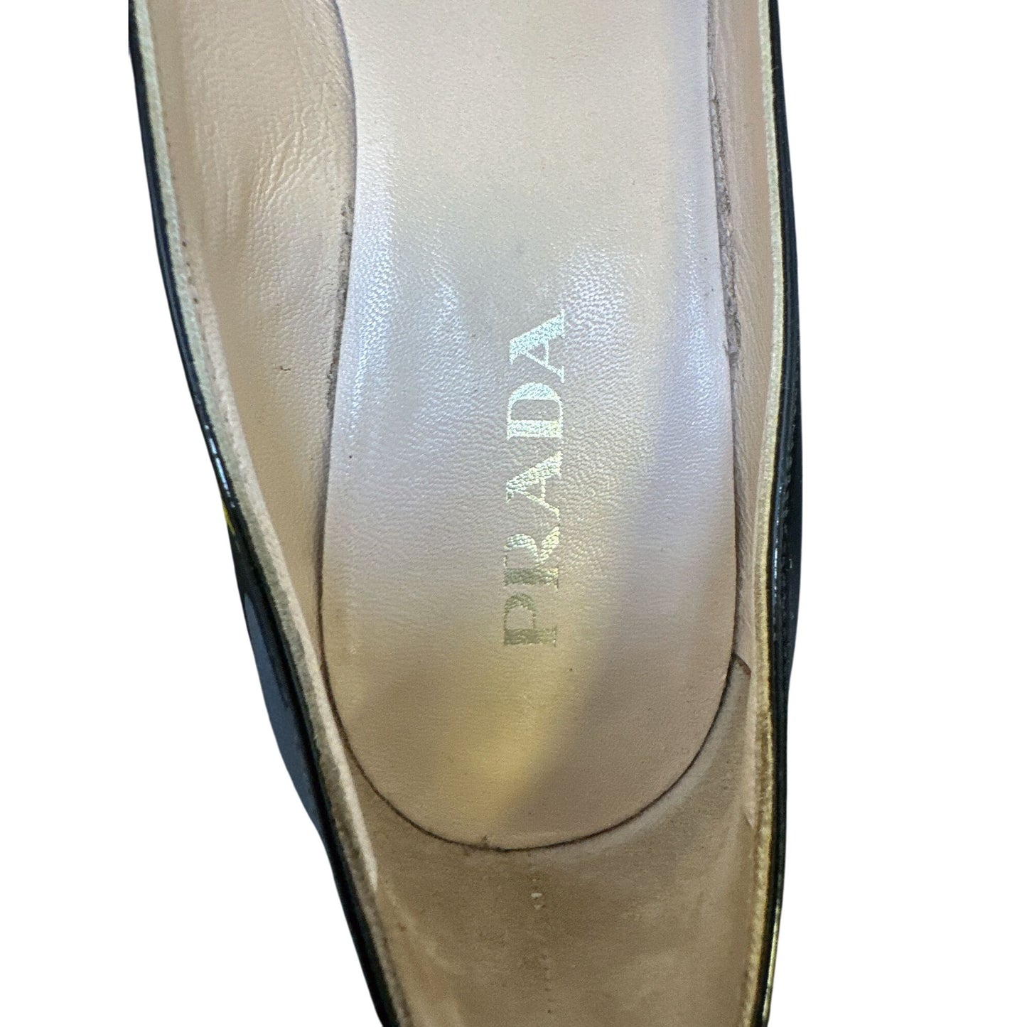 Prada Black Patent Leather Peep Toe Heels w/Bow Accent Size 7