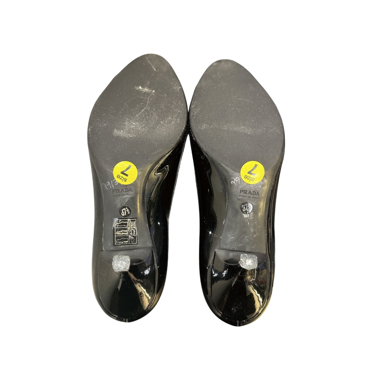 Prada Black Patent Leather Peep Toe Heels w/Bow Accent Size 7