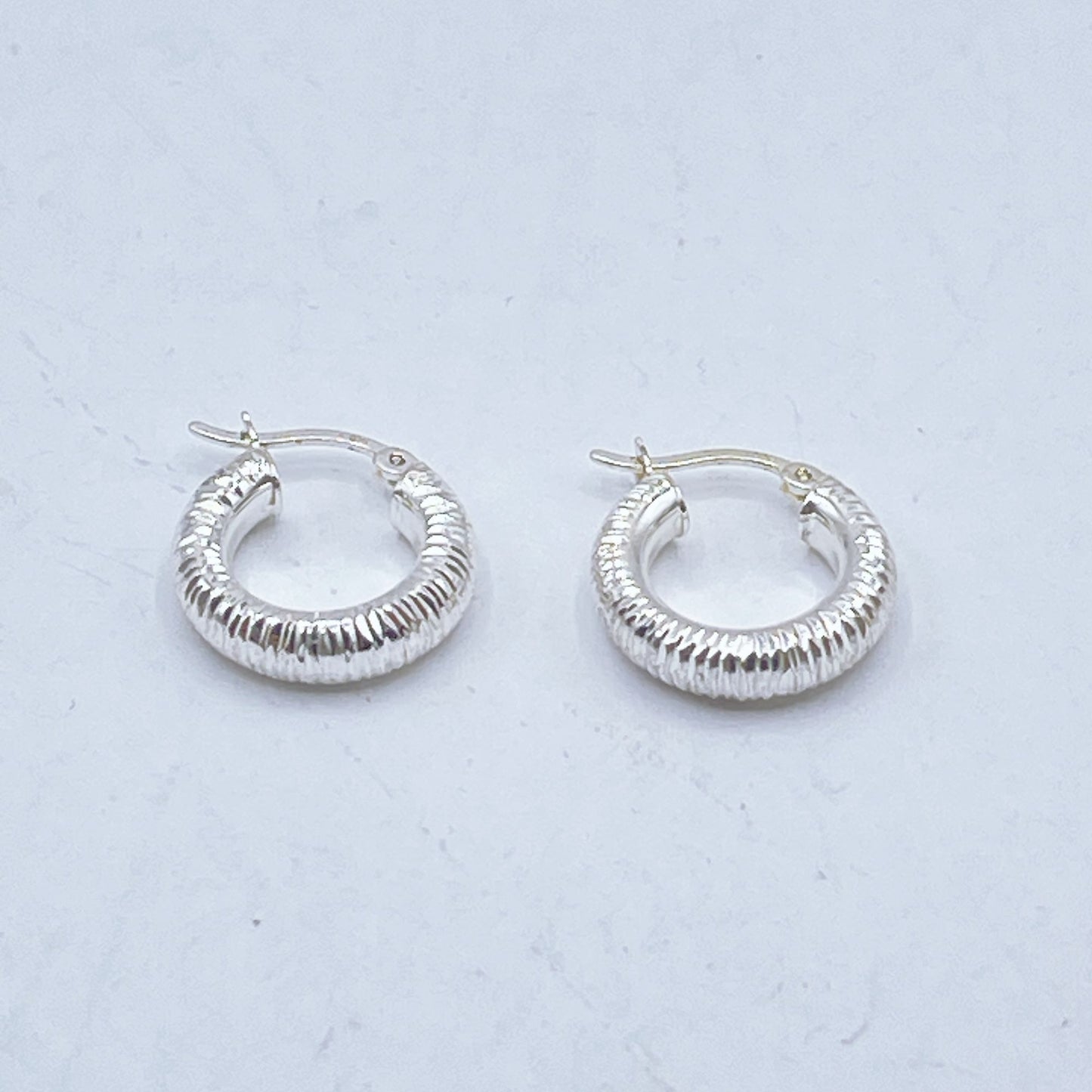 Textured 925 Sterling Silver Hoop Earrings