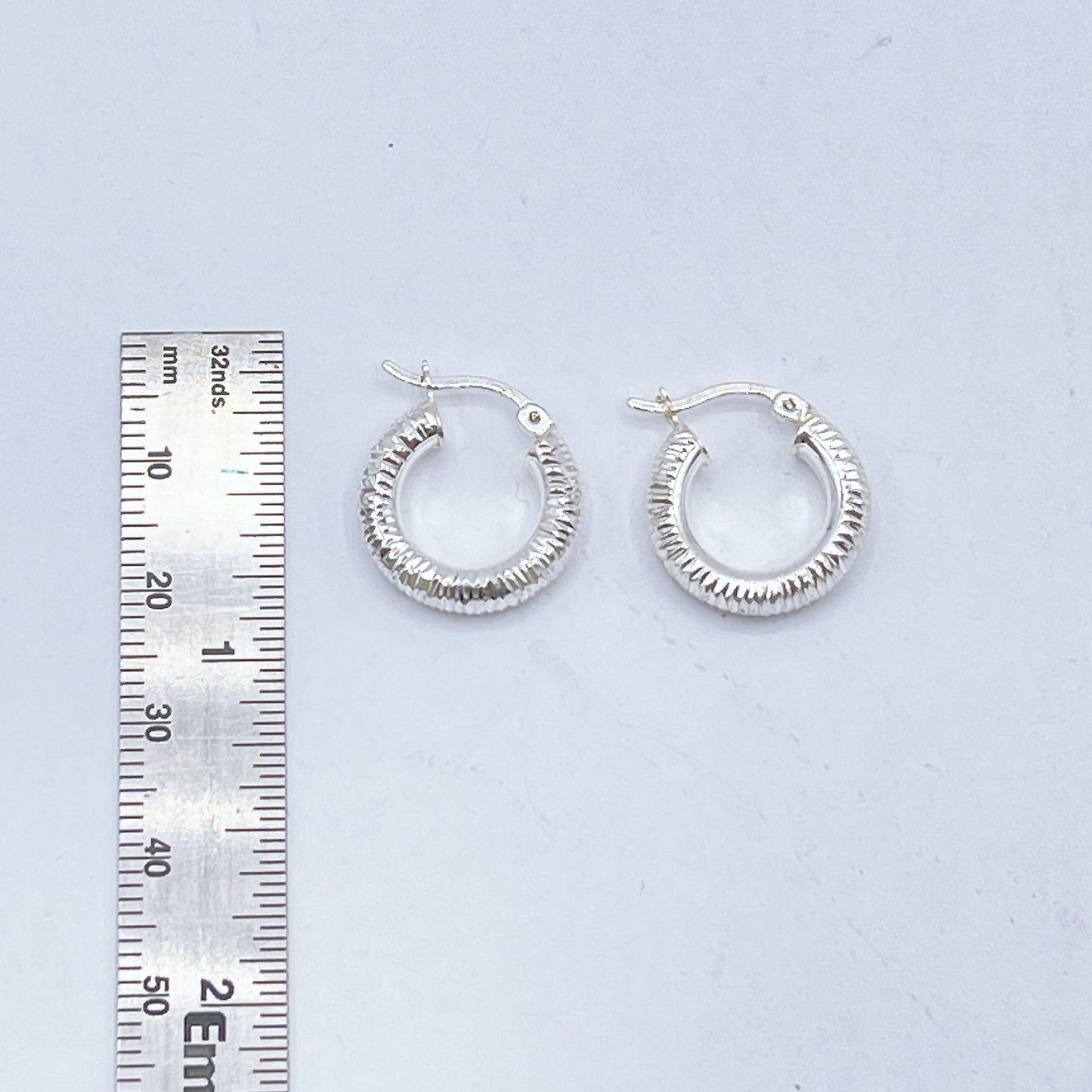 Textured 925 Sterling Silver Hoop Earrings